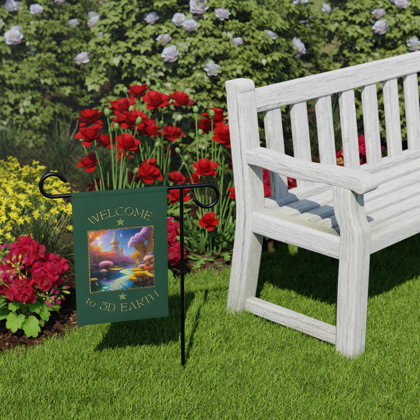Divine Arts Garden Banner 100% Polyester 100% Weatherproof Water Resistant Fade Resistant 12" x 18" Double-Sided for Earth 5D Unity Consciousness Everyday is Earth Day Inspiration Garden Deoor Lightworker Yard Art