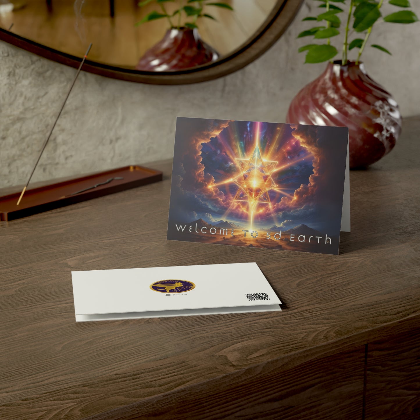 Greeting Cards (10, 30, & 50, 5" x 7" Double Coated), Earth 5D, Merkaba Art, Earth Chakra, Golden Age, Ascension, Digital Art, Christmas, Holiday Earth Day, Rumi Sufi Mystic Inspirational Poetry Quotes, Gift for Him or Her, by Divine Arts