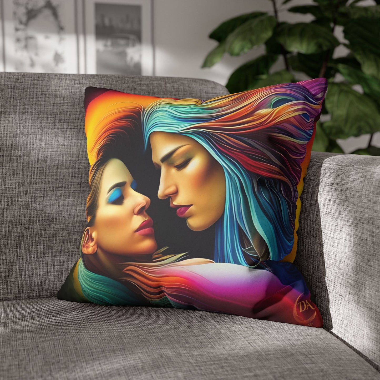Divine Arts Psychedelic Fantasy Hierogamic Divine Union Kingdom Within Double-Sided Print Rainbow Colors Faux Suede Square Pillow Cover