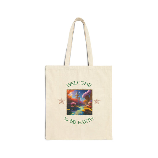 Divine Arts 100% Cotton Canvas Compact Lightweight Spiritual Fantasy Utopia Earth 5D Freedom Ascension Art Tote Bag