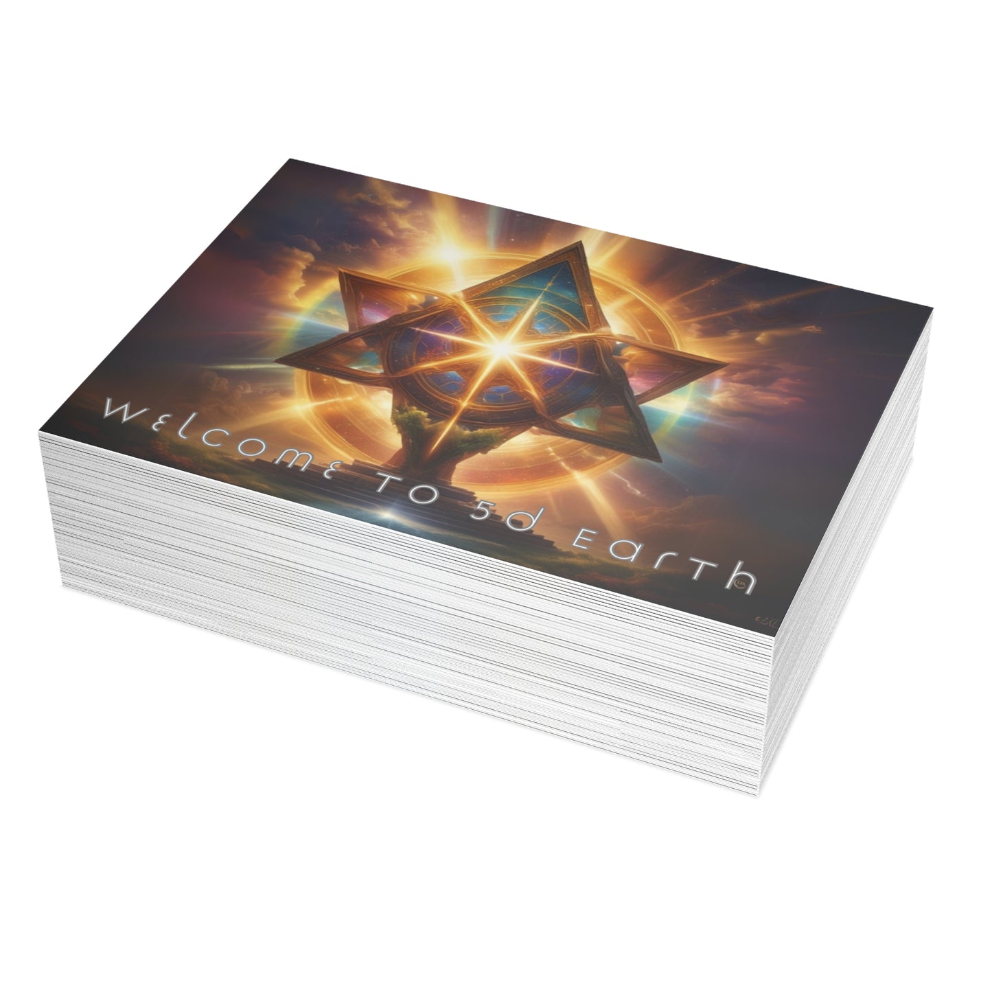 Greeting Cards (10, 30, & 50, 5" x 7" Double Coated), Earth 5D, Merkaba Art, Earth Chakra, Golden Age, Ascension, Digital Art, Christmas, Holiday Earth Day, Rumi Sufi Mystic Inspirational Poetry Quotes, Gift for Him or Her, by Divine Arts