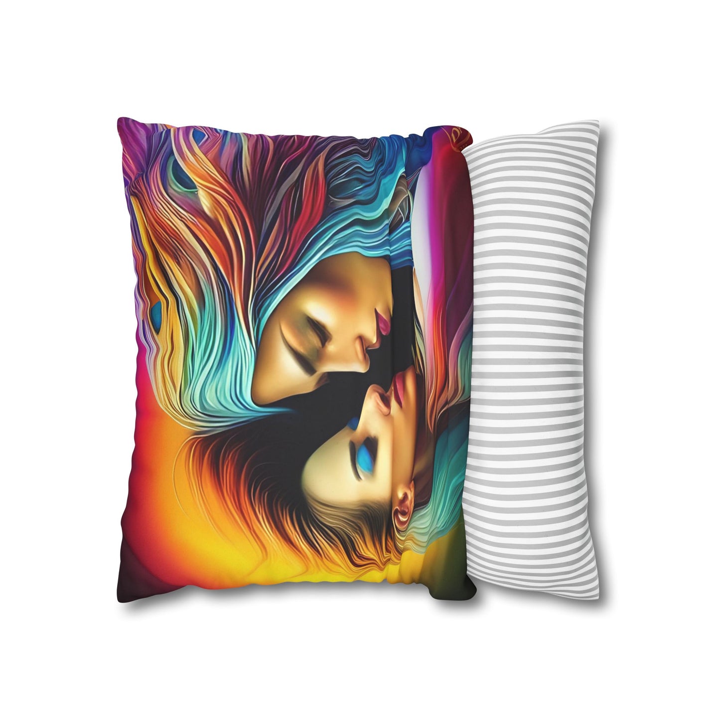 Divine Arts Psychedelic Fantasy Hierogamic Divine Union Kingdom Within Double-Sided Print Rainbow Colors Faux Suede Square Pillow Cover