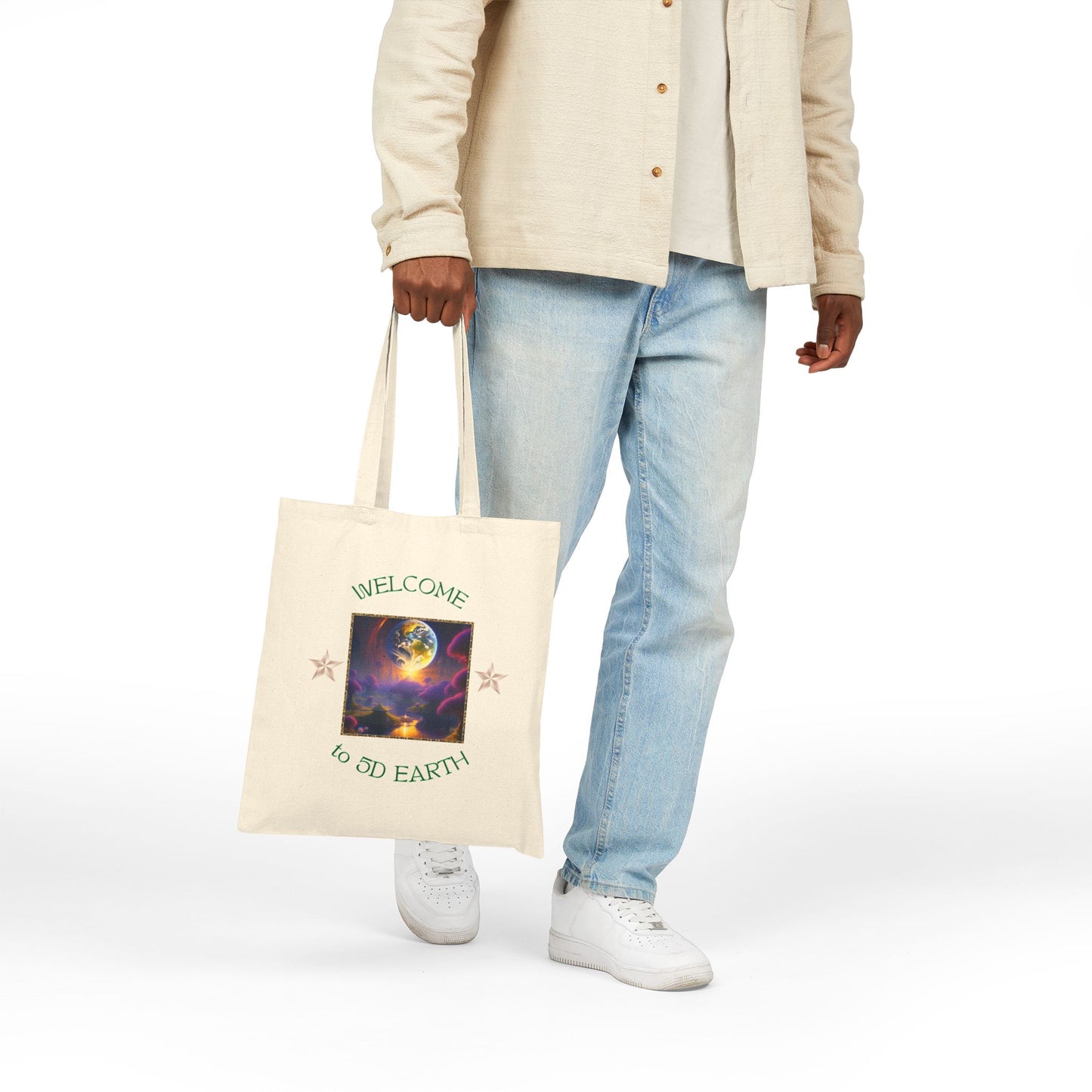 Divine Arts 100% Cotton Canvas Compact Lightweight Spiritual Fantasy Utopia Earth 5D Freedom Ascension Art Tote Bag