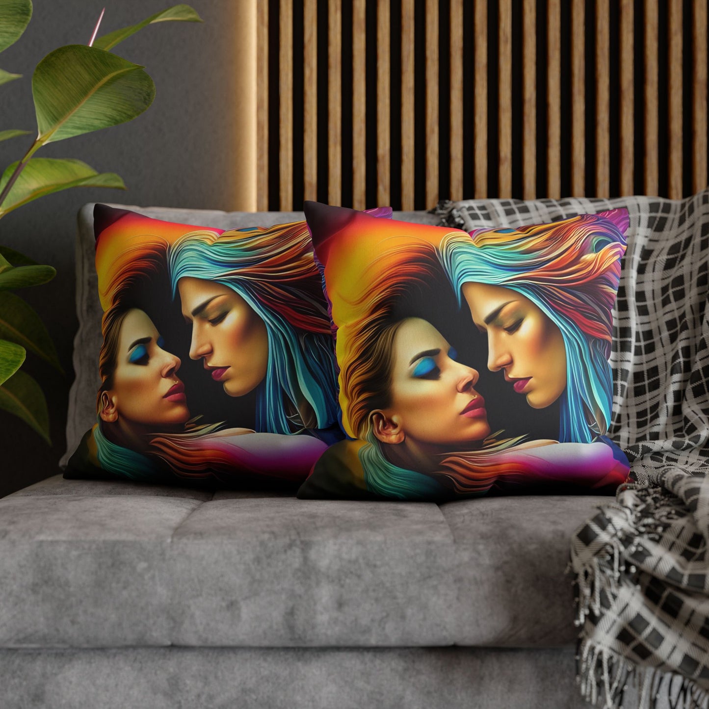 Divine Arts Psychedelic Fantasy Hierogamic Divine Union Kingdom Within Double-Sided Print Rainbow Colors Faux Suede Square Pillow Cover