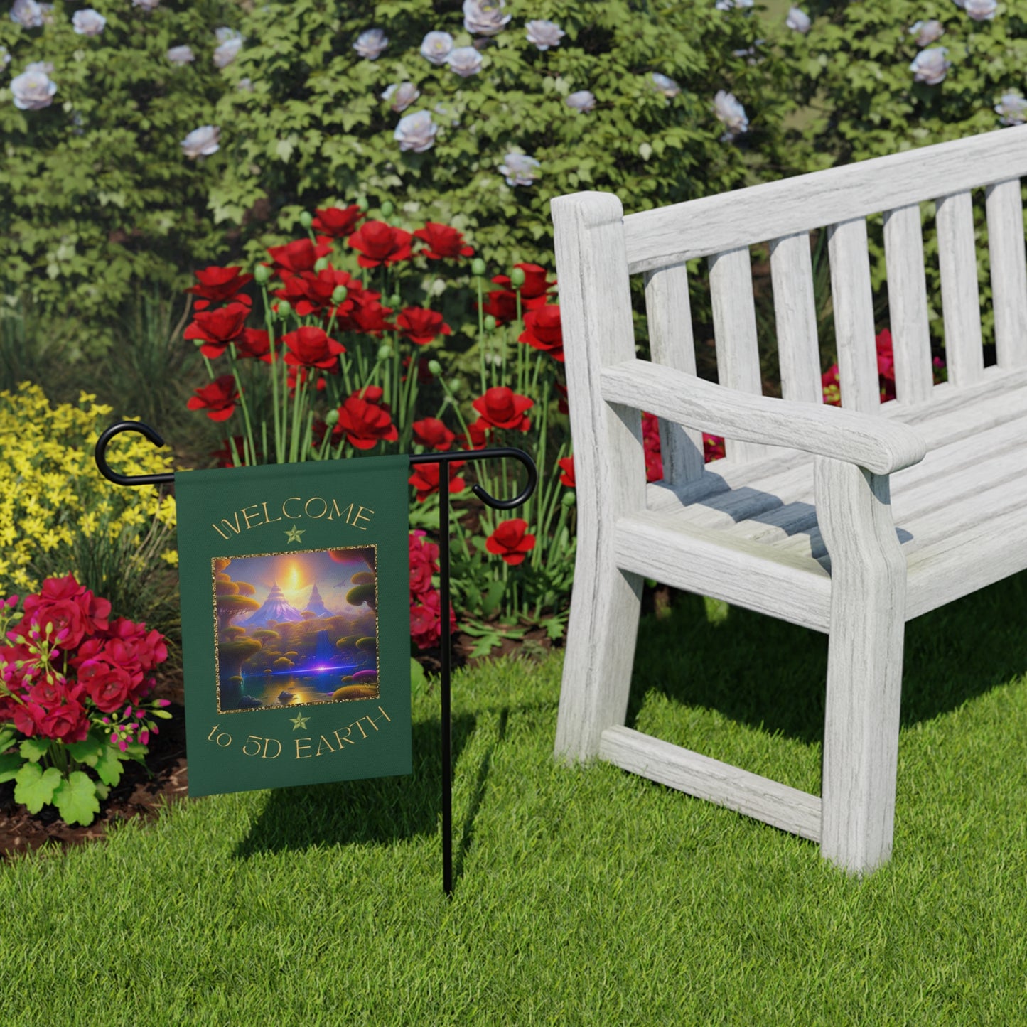 Divine Arts Garden Banner 100% Polyester 100% Weatherproof Water Resistant Fade Resistant 12" x 18" Double-Sided for Earth 5D Unity Consciousness Everyday is Earth Day Inspiration Garden Deoor Lightworker Yard Art
