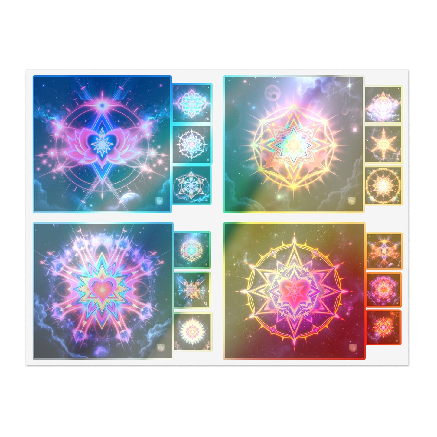 Kaleidoscope Sticker Sheet (6 x 4) - Colorful Cosmic Galaxy Merkaba Lotus Art Psychedelic Sacred Geometry Decals by Divine Arts