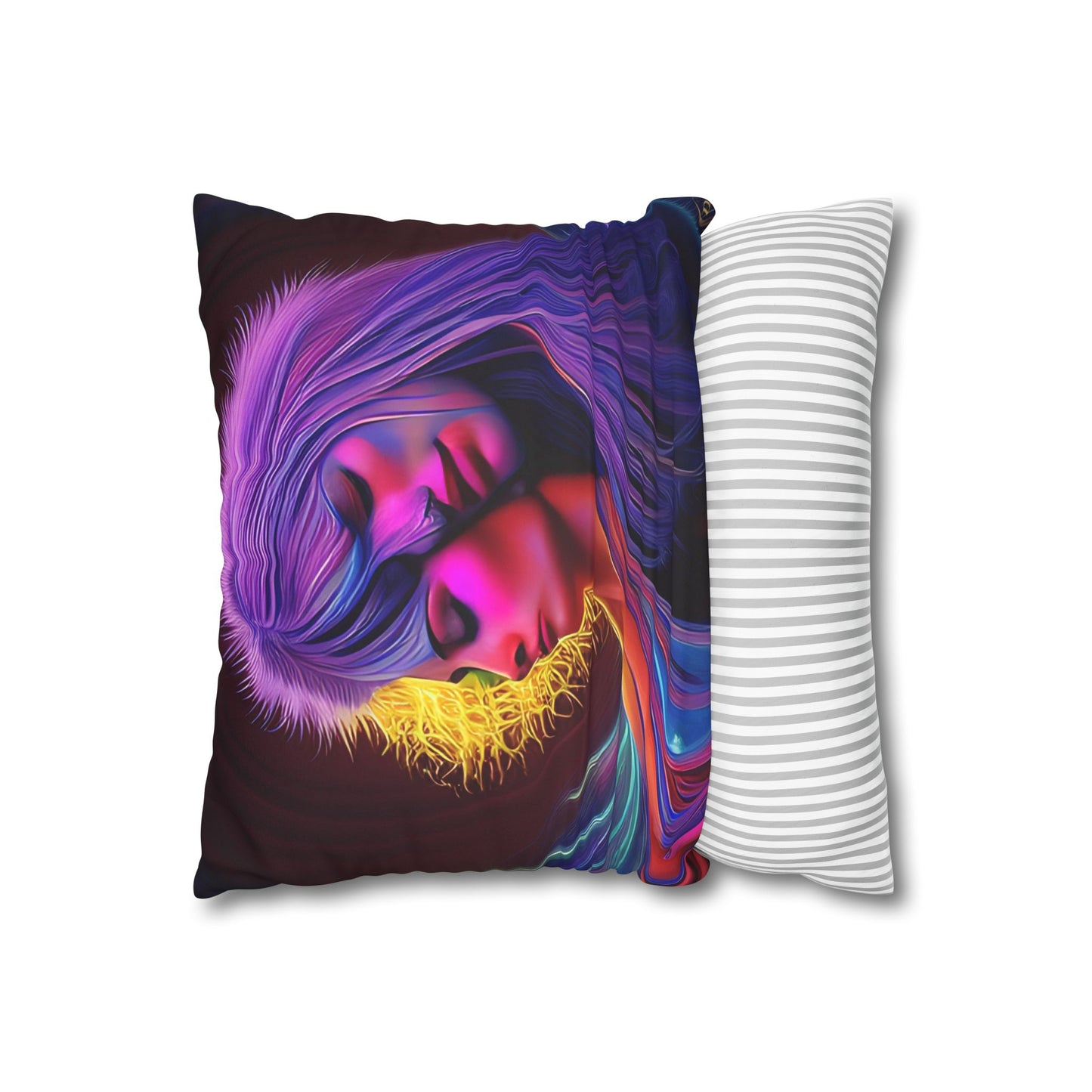 Divine Arts Psychedelic Fantasy Hierogamic Divine Union Kingdom Within Double-Sided Print Rainbow Colors Faux Suede Square Pillow Cover