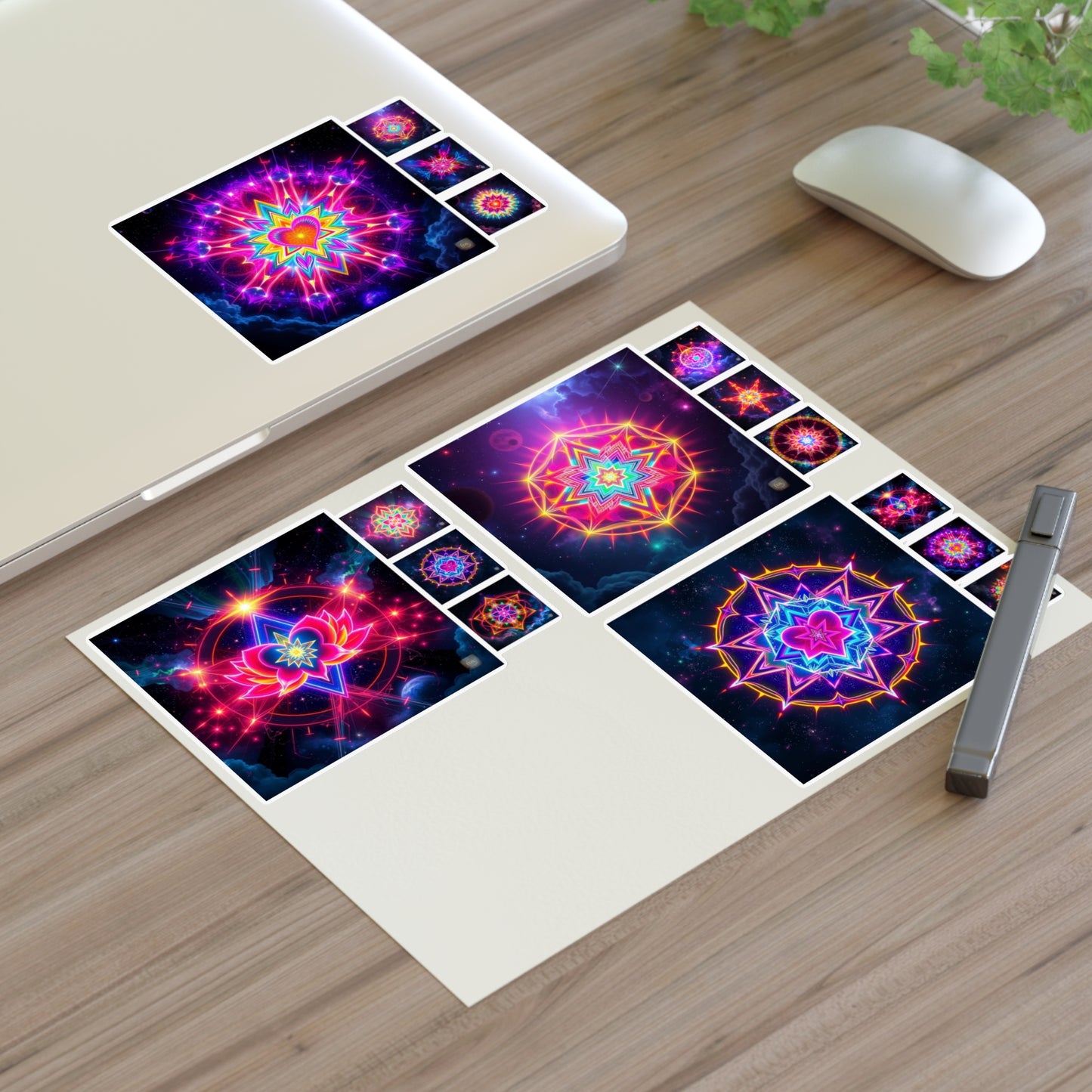 Kaleidoscope Sticker Sheet (6 x 4) - Colorful Cosmic Galaxy Merkaba Lotus Art Psychedelic Sacred Geometry Decals by Divine Arts