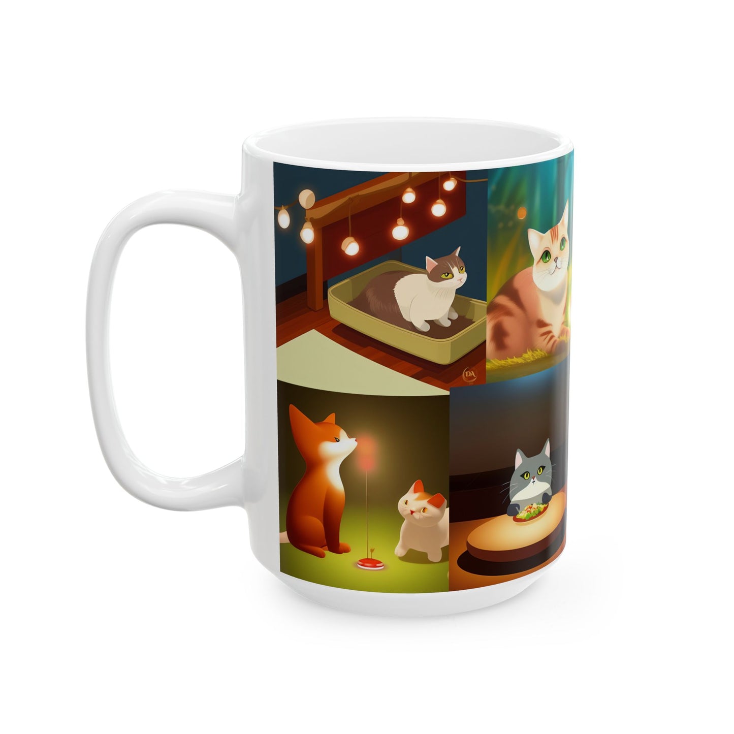 Cat Lover Ceramic Mug (11 oz, 15 oz) - Daily Life of Cats Animation Vignettes Pet Gift for Him or Her by Divine Arts