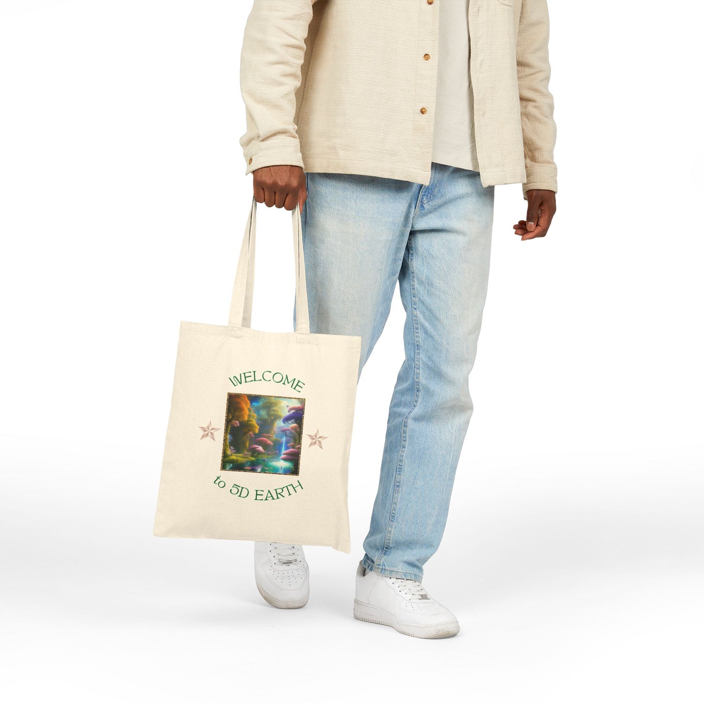 Divine Arts 100% Cotton Canvas Compact Lightweight Spiritual Fantasy Utopia Earth 5D Freedom Ascension Art Tote Bag