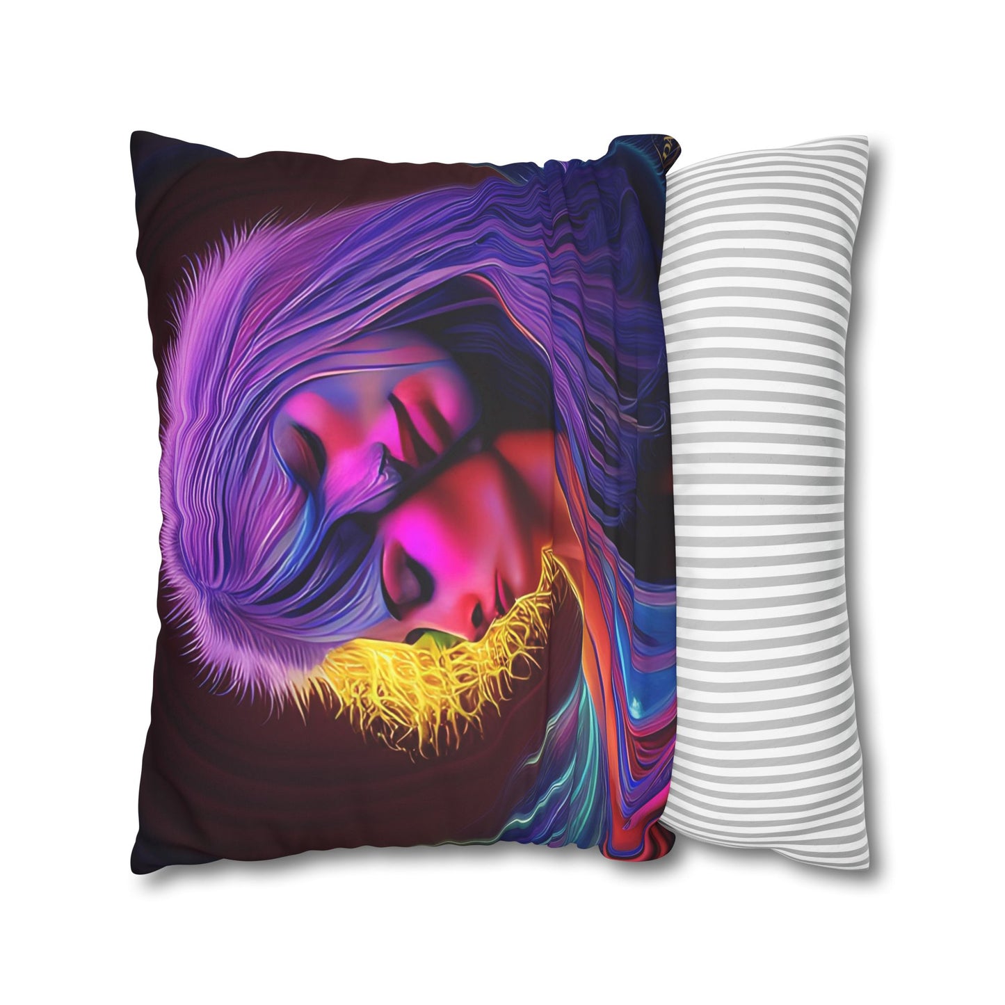 Divine Arts Psychedelic Fantasy Hierogamic Divine Union Kingdom Within Double-Sided Print Rainbow Colors Faux Suede Square Pillow Cover