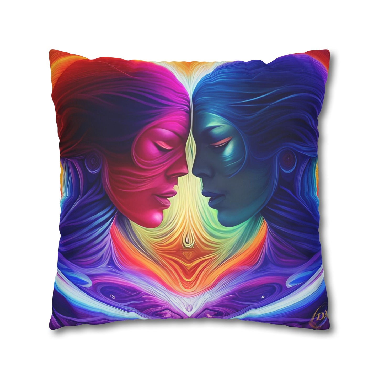 Divine Arts Psychedelic Fantasy Hierogamic Divine Union Kingdom Within Double-Sided Print Rainbow Colors Faux Suede Square Pillow Cover