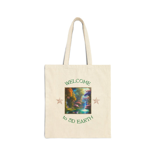 Divine Arts 100% Cotton Canvas Compact Lightweight Spiritual Fantasy Utopia Earth 5D Freedom Ascension Art Tote Bag