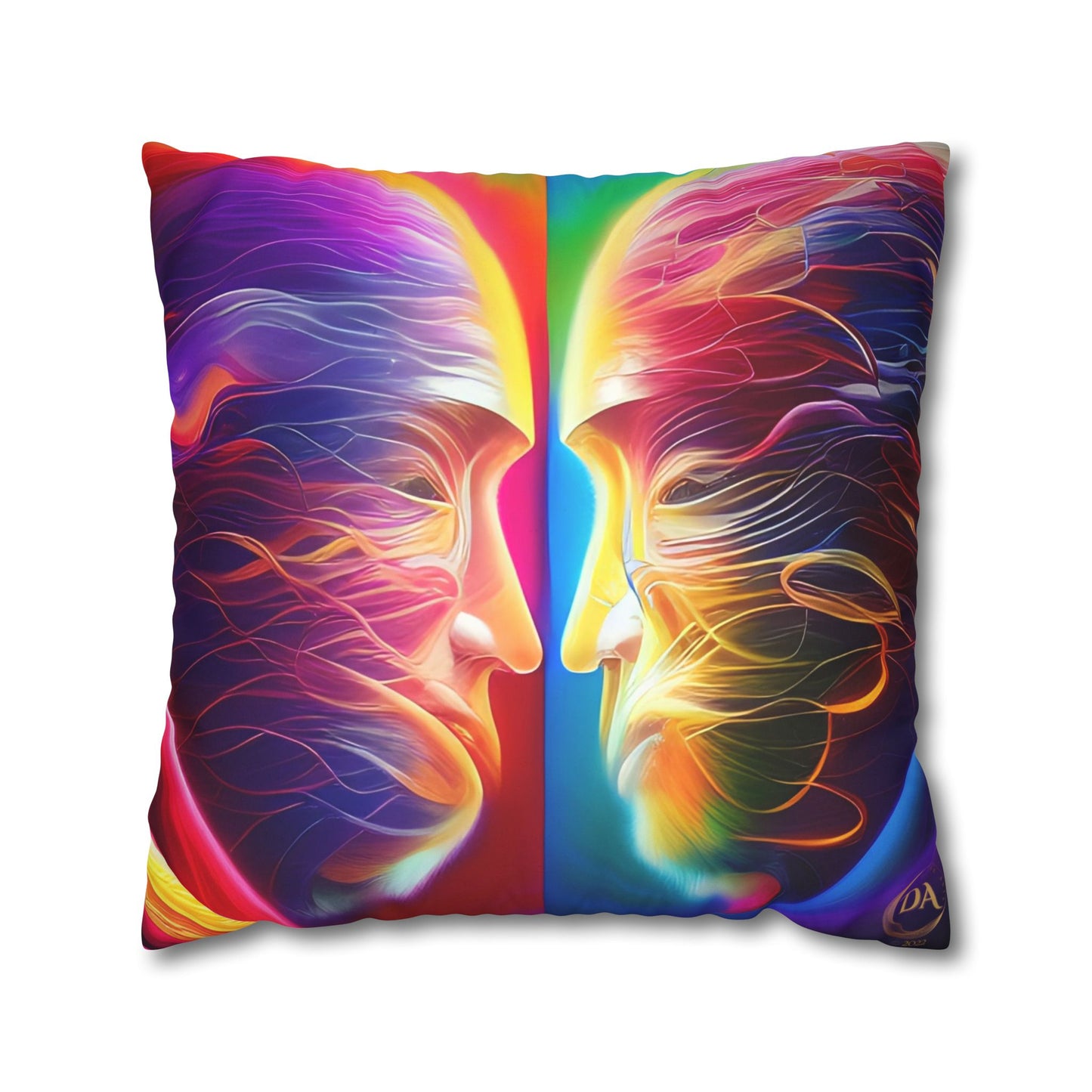 Divine Arts Psychedelic Fantasy Hierogamic Divine Union Kingdom Within Double-Sided Print Rainbow Colors Faux Suede Square Pillow Cover