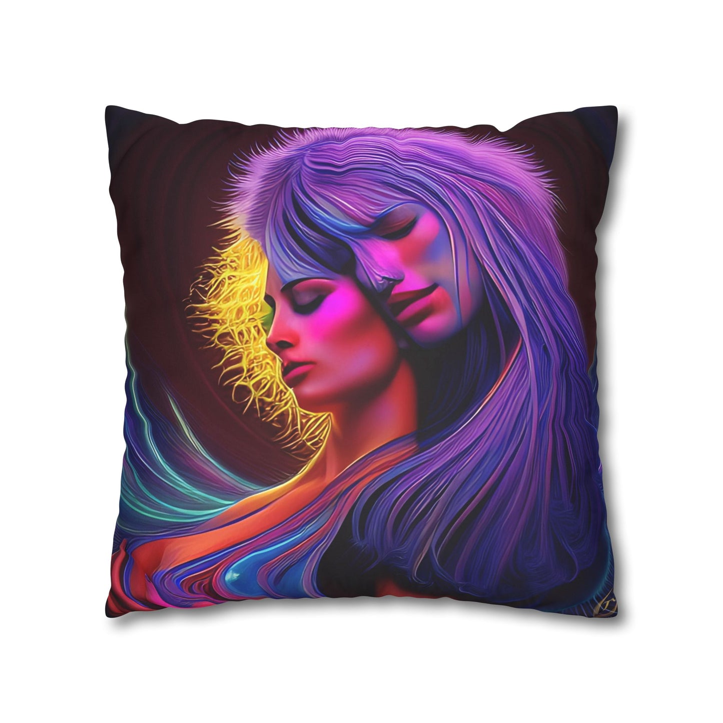 Divine Arts Psychedelic Fantasy Hierogamic Divine Union Kingdom Within Double-Sided Print Rainbow Colors Faux Suede Square Pillow Cover