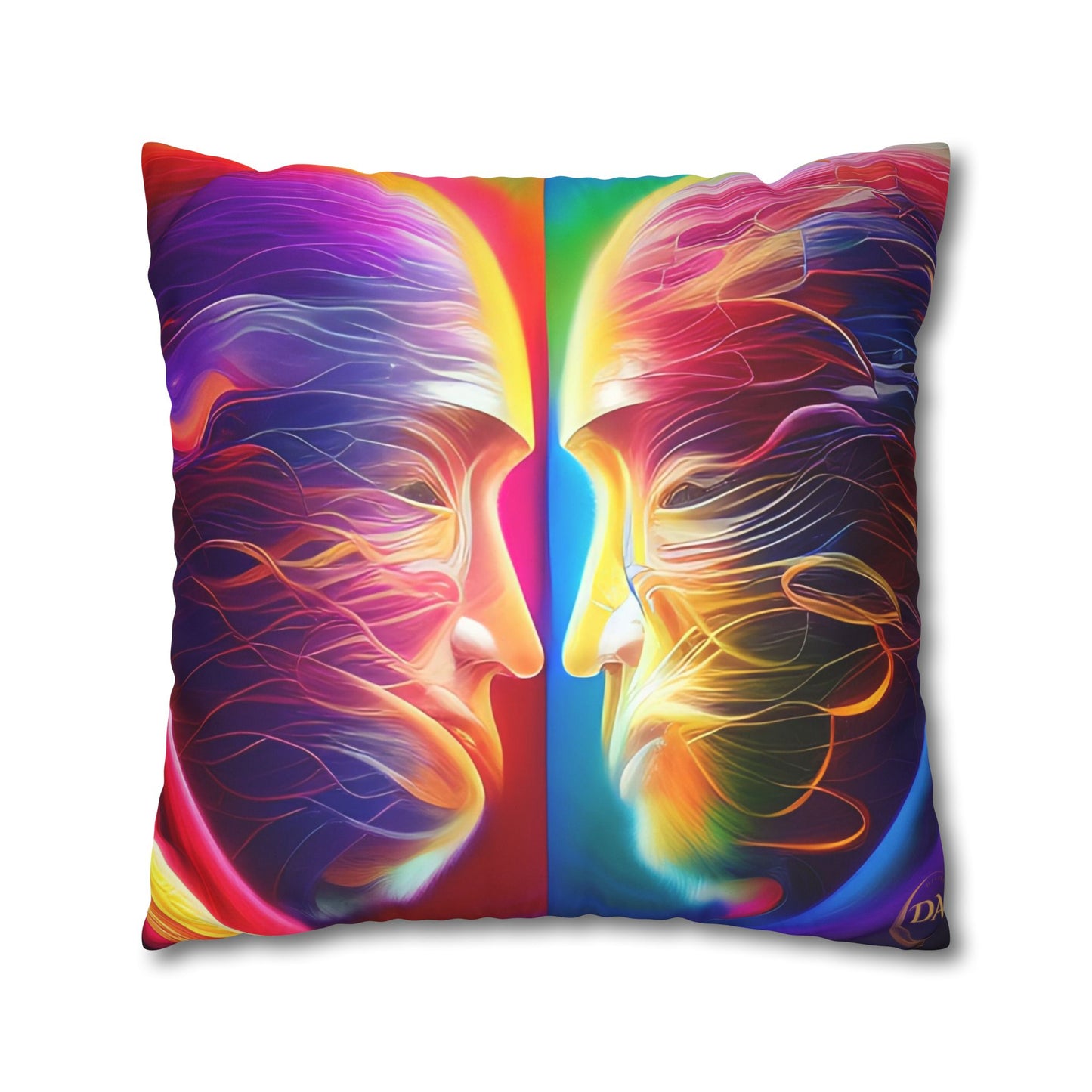 Divine Arts Psychedelic Fantasy Hierogamic Divine Union Kingdom Within Double-Sided Print Rainbow Colors Faux Suede Square Pillow Cover