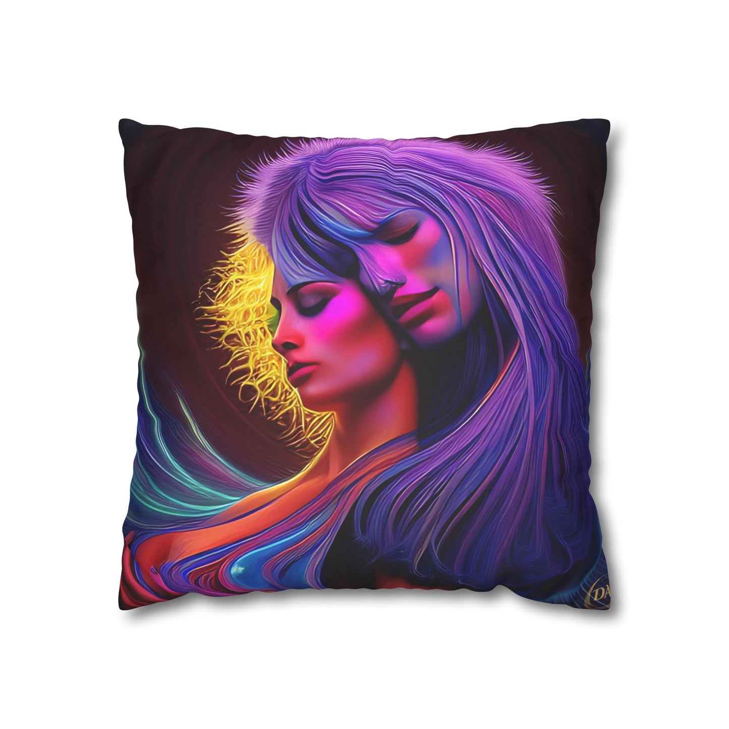 Divine Arts Psychedelic Fantasy Hierogamic Divine Union Kingdom Within Double-Sided Print Rainbow Colors Faux Suede Square Pillow Cover
