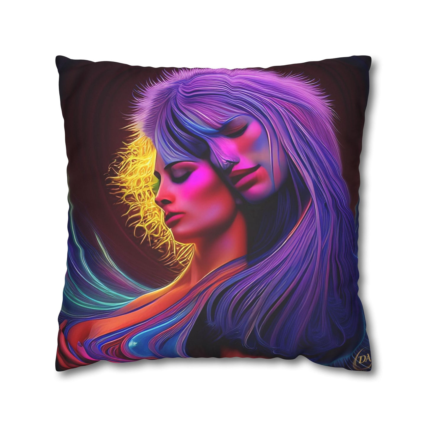 Divine Arts Psychedelic Fantasy Hierogamic Divine Union Kingdom Within Double-Sided Print Rainbow Colors Faux Suede Square Pillow Cover