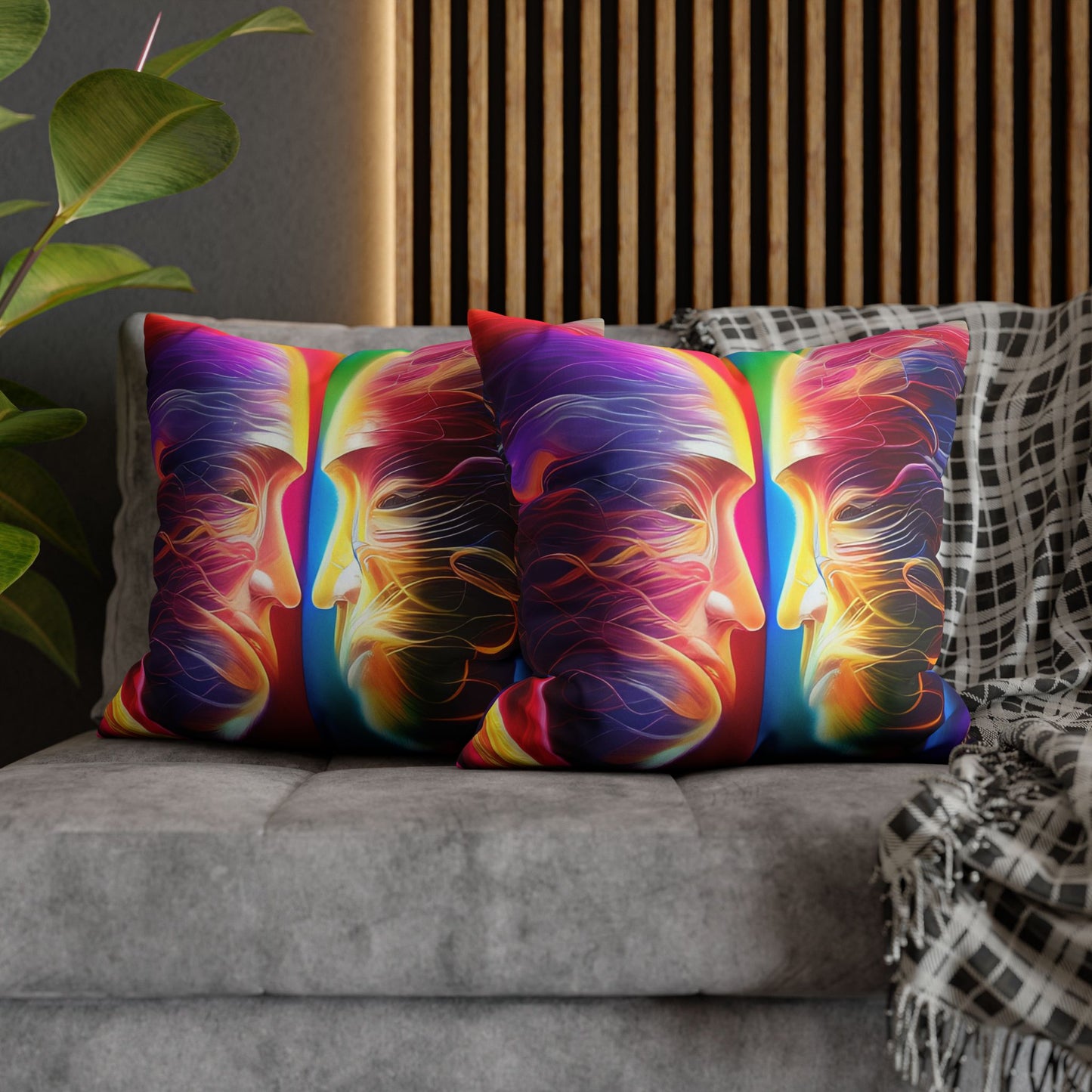 Divine Arts Psychedelic Fantasy Hierogamic Divine Union Kingdom Within Double-Sided Print Rainbow Colors Faux Suede Square Pillow Cover
