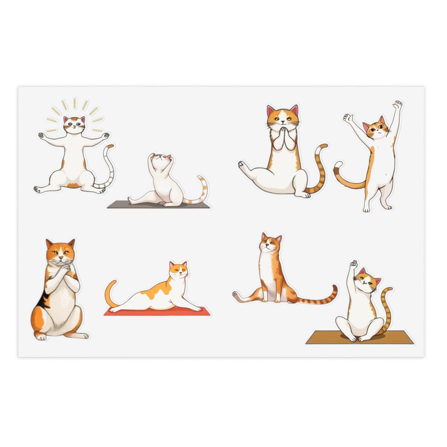 Yoga Cat Vinyl Sticker Sheet (6x4) — Cute Calico and Orange Tabby Cats Pose for Planners, Laptops, Notebooks & Stationery by Divine Art
