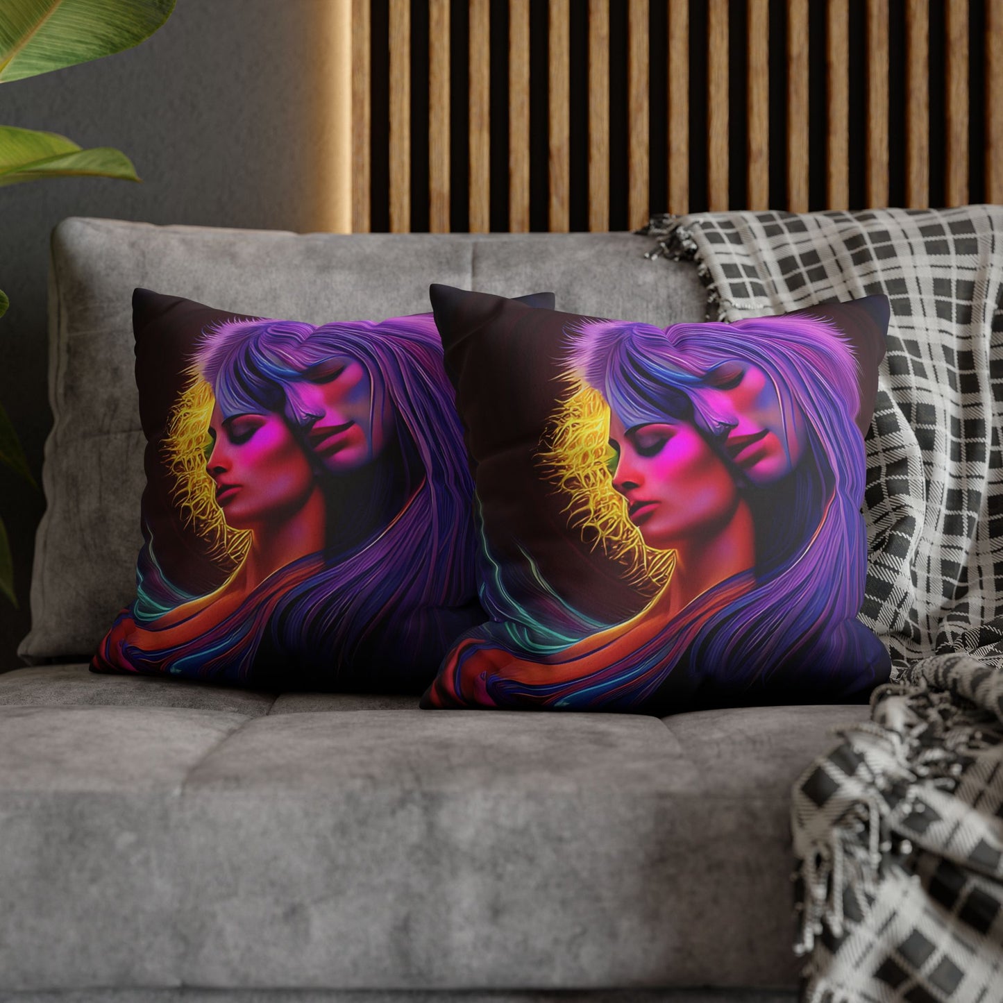 Divine Arts Psychedelic Fantasy Hierogamic Divine Union Kingdom Within Double-Sided Print Rainbow Colors Faux Suede Square Pillow Cover