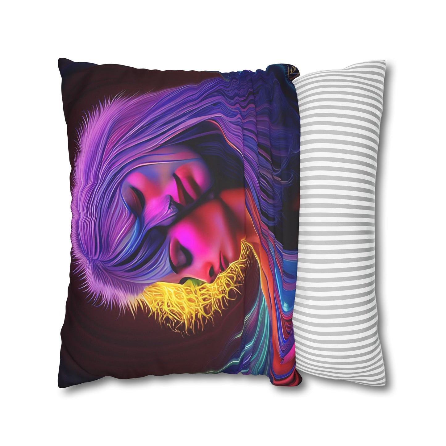 Divine Arts Psychedelic Fantasy Hierogamic Divine Union Kingdom Within Double-Sided Print Rainbow Colors Faux Suede Square Pillow Cover
