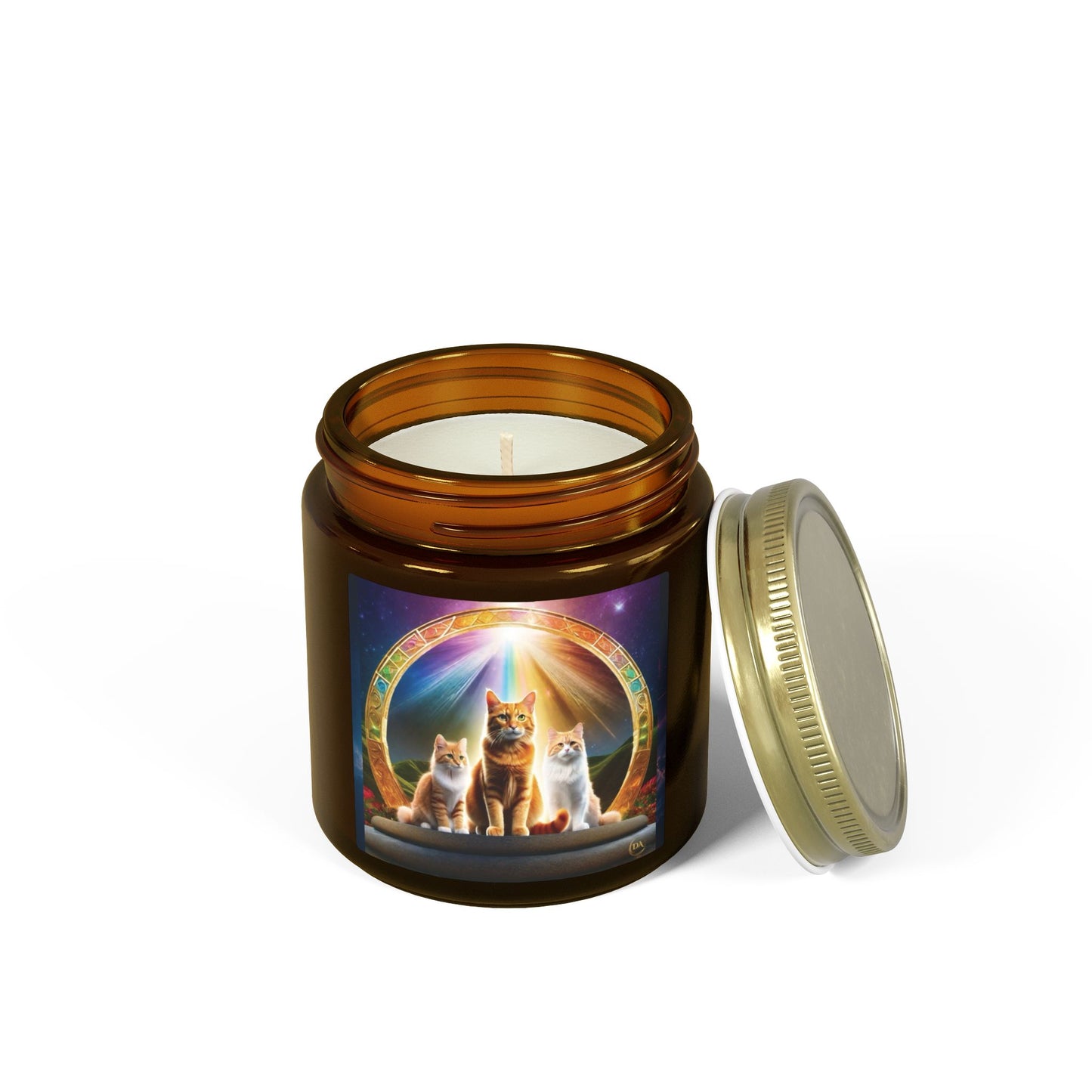 Premium Coconut Apricot Wax Scented Candles, Various Floral & Spice Fragrances (4oz), Spiritual Christmas Holiday Cat Lover Pet Gift, Ginger Tabby & White Cats Galaxy Space Fantasy Cat Art, by Divine Arts