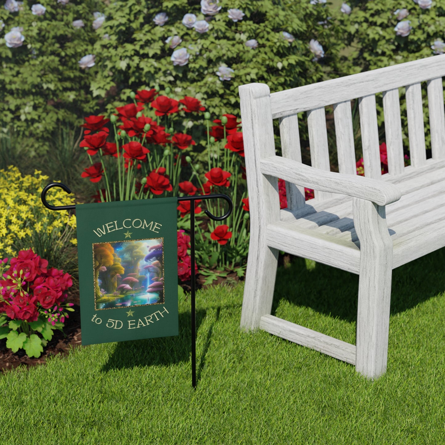 Divine Arts Garden Banner 100% Polyester 100% Weatherproof Water Resistant Fade Resistant 12" x 18" Double-Sided for Earth 5D Unity Consciousness Everyday is Earth Day Inspiration Garden Deoor Lightworker Yard Art