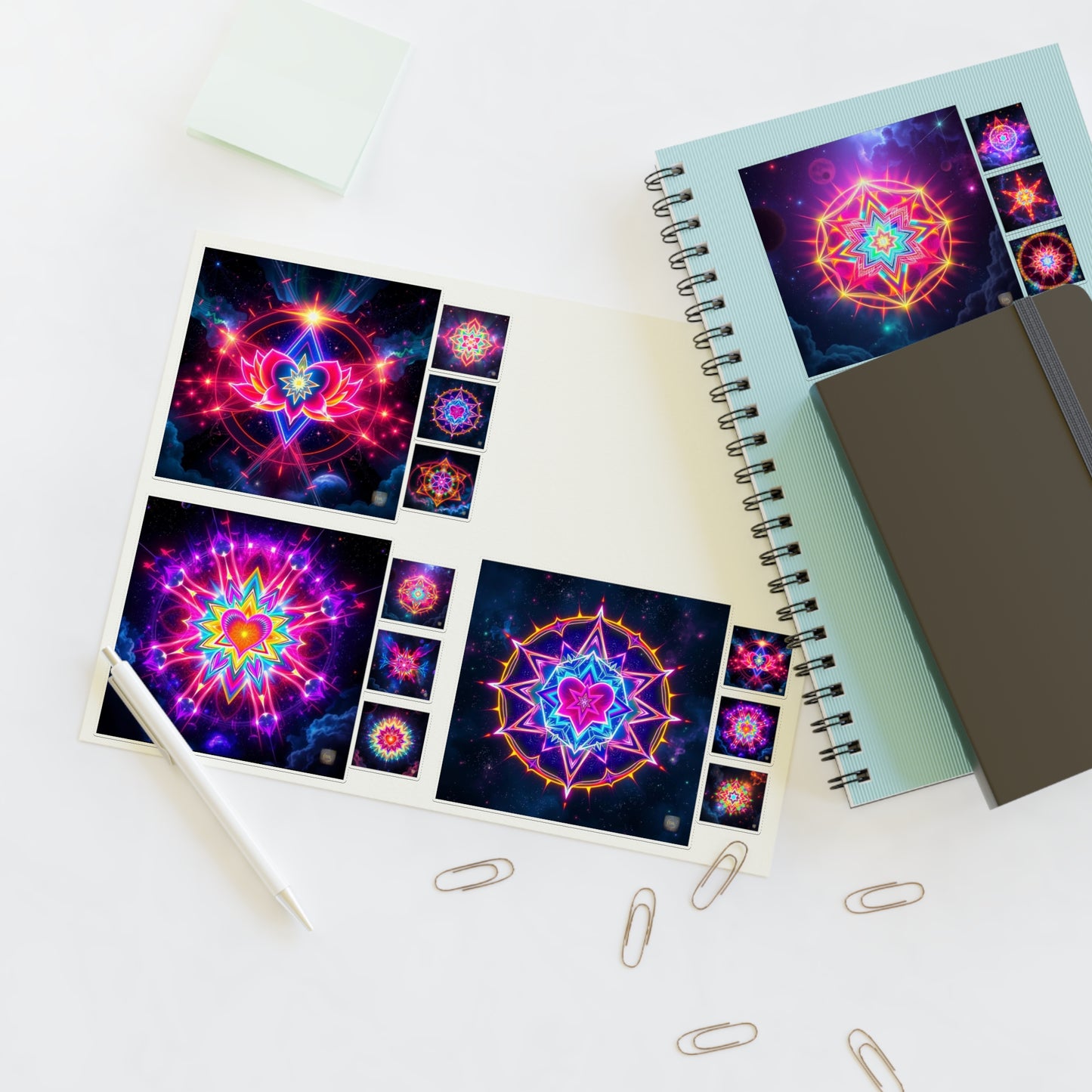Kaleidoscope Sticker Sheet (6 x 4) - Colorful Cosmic Galaxy Merkaba Lotus Art Psychedelic Sacred Geometry Decals by Divine Arts