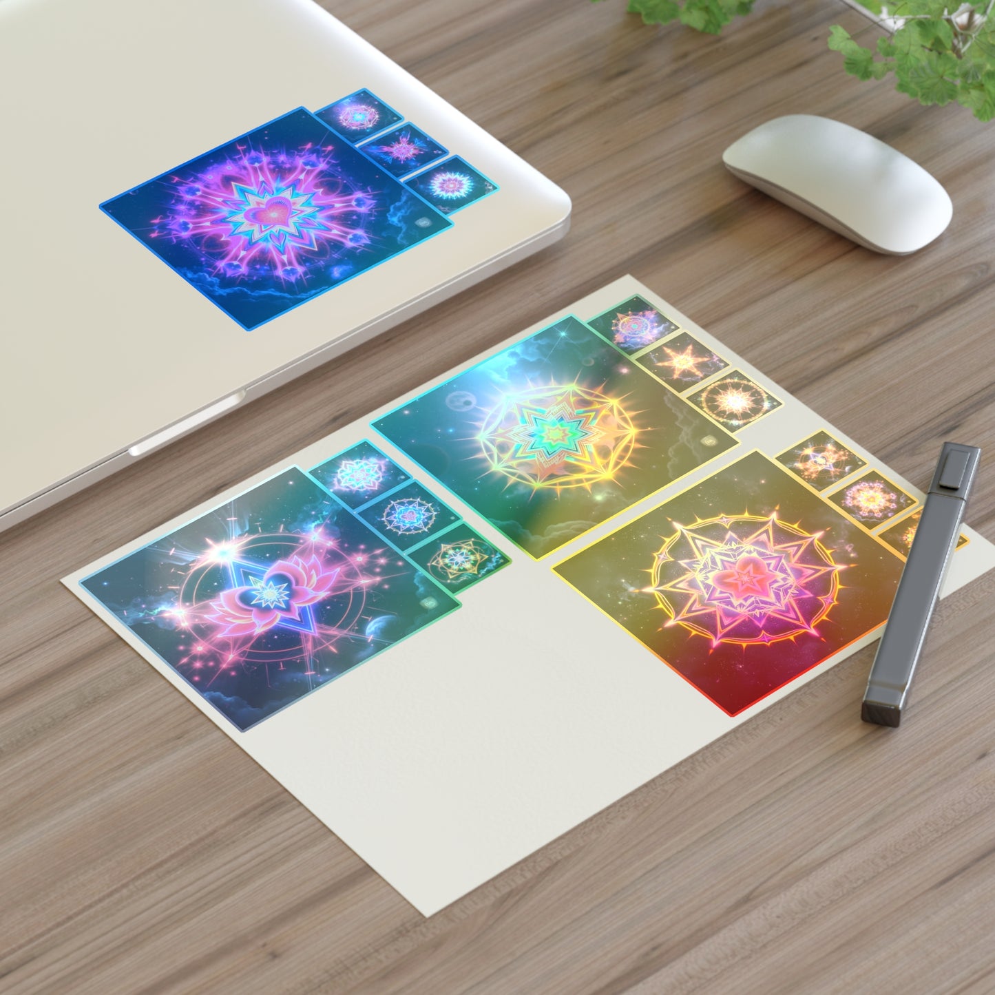 Kaleidoscope Sticker Sheet (6 x 4) - Colorful Cosmic Galaxy Merkaba Lotus Art Psychedelic Sacred Geometry Decals by Divine Arts