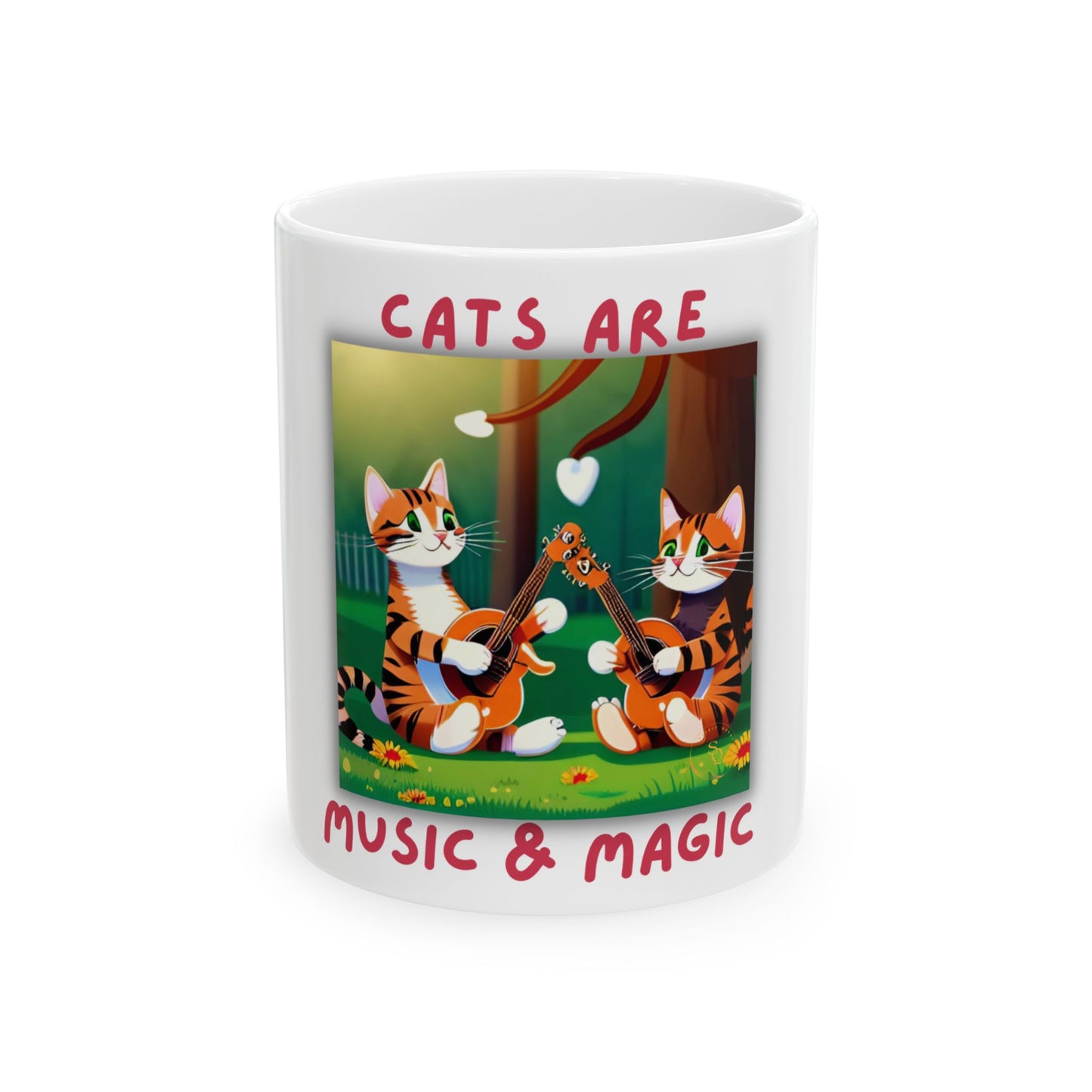 Cats Are Music & Magic Ceramic Mug (11oz & 15oz) — Cute Orange Tabby Cat Duo Coffee Cup by Divine Arts