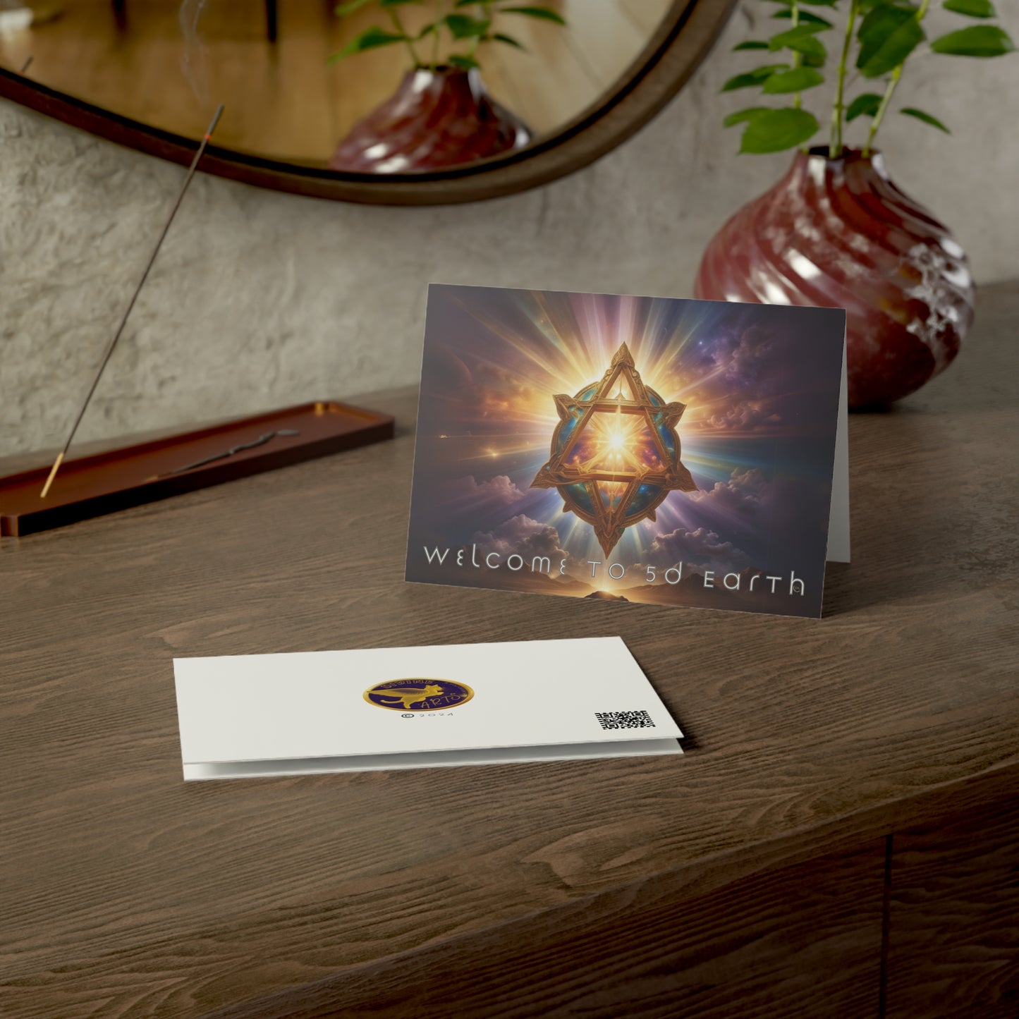Greeting Cards (10, 30, & 50, 5" x 7" Double Coated), Earth 5D, Merkaba Art, Earth Chakra, Golden Age, Ascension, Digital Art, Christmas, Holiday Earth Day, Rumi Sufi Mystic Inspirational Poetry Quotes, Gift for Him or Her, by Divine Arts