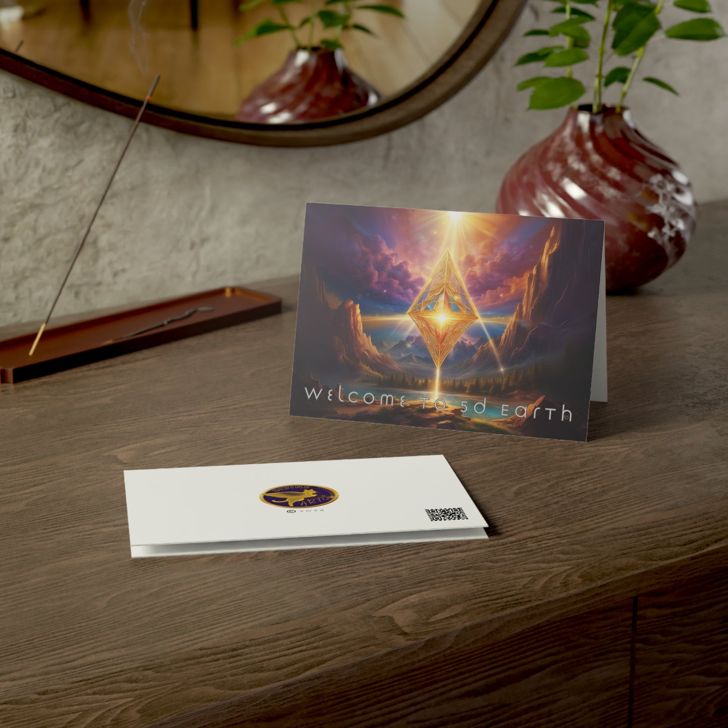 Greeting Cards (10, 30, & 50, 5" x 7" Double Coated), Earth 5D, Merkaba Art, Earth Chakra, Golden Age, Ascension, Digital Art, Christmas, Holiday Earth Day, Rumi Sufi Mystic Inspirational Poetry Quotes, Gift for Him or Her, by Divine Arts