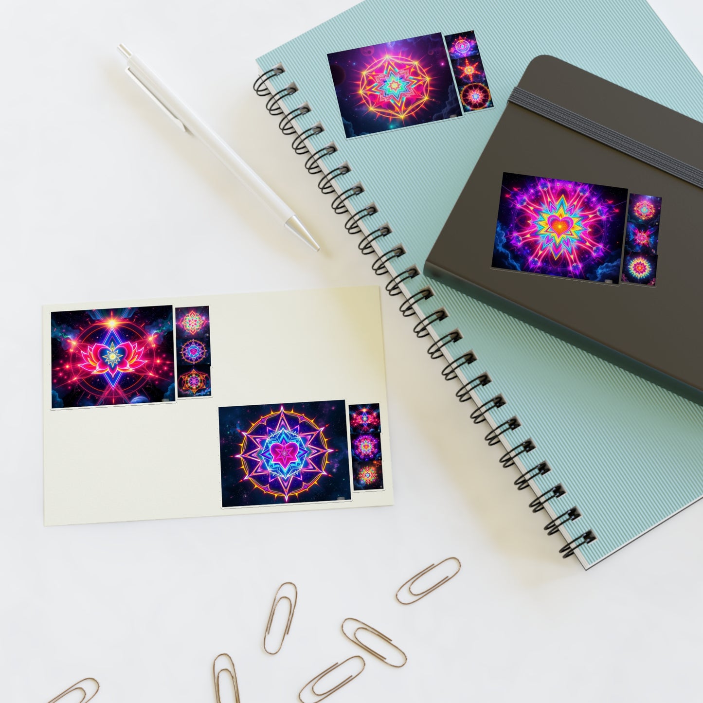 Kaleidoscope Sticker Sheet (6 x 4) - Colorful Cosmic Galaxy Merkaba Lotus Art Psychedelic Sacred Geometry Decals by Divine Arts