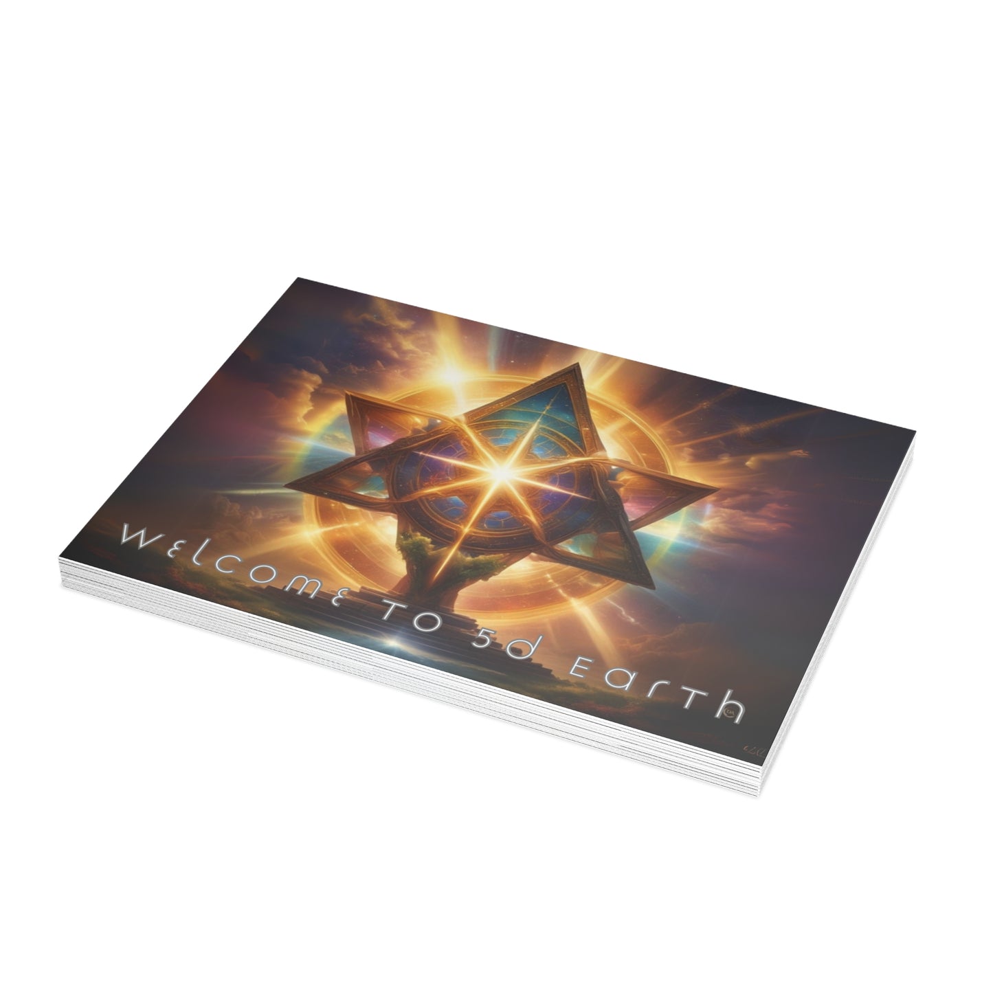 Greeting Cards (10, 30, & 50, 5" x 7" Double Coated), Earth 5D, Merkaba Art, Earth Chakra, Golden Age, Ascension, Digital Art, Christmas, Holiday Earth Day, Rumi Sufi Mystic Inspirational Poetry Quotes, Gift for Him or Her, by Divine Arts