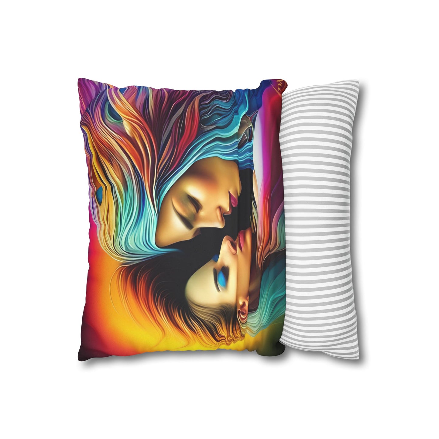 Divine Arts Psychedelic Fantasy Hierogamic Divine Union Kingdom Within Double-Sided Print Rainbow Colors Faux Suede Square Pillow Cover