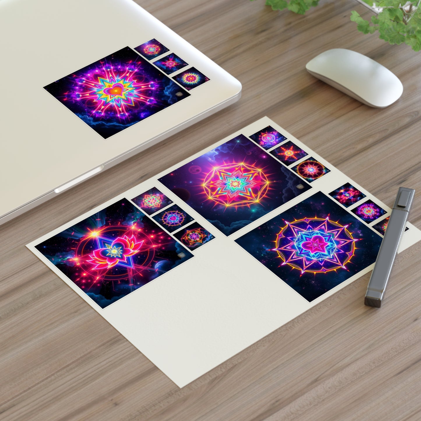 Kaleidoscope Sticker Sheet (6 x 4) - Colorful Cosmic Galaxy Merkaba Lotus Art Psychedelic Sacred Geometry Decals by Divine Arts