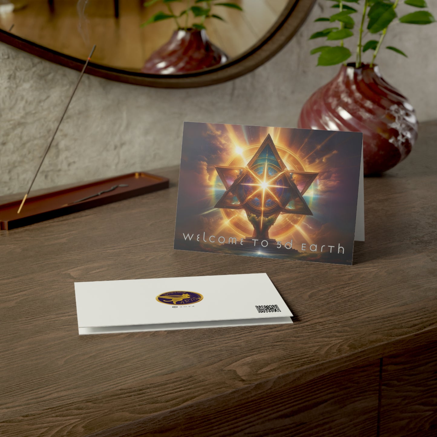 Greeting Cards (10, 30, & 50, 5" x 7" Double Coated), Earth 5D, Merkaba Art, Earth Chakra, Golden Age, Ascension, Digital Art, Christmas, Holiday Earth Day, Rumi Sufi Mystic Inspirational Poetry Quotes, Gift for Him or Her, by Divine Arts