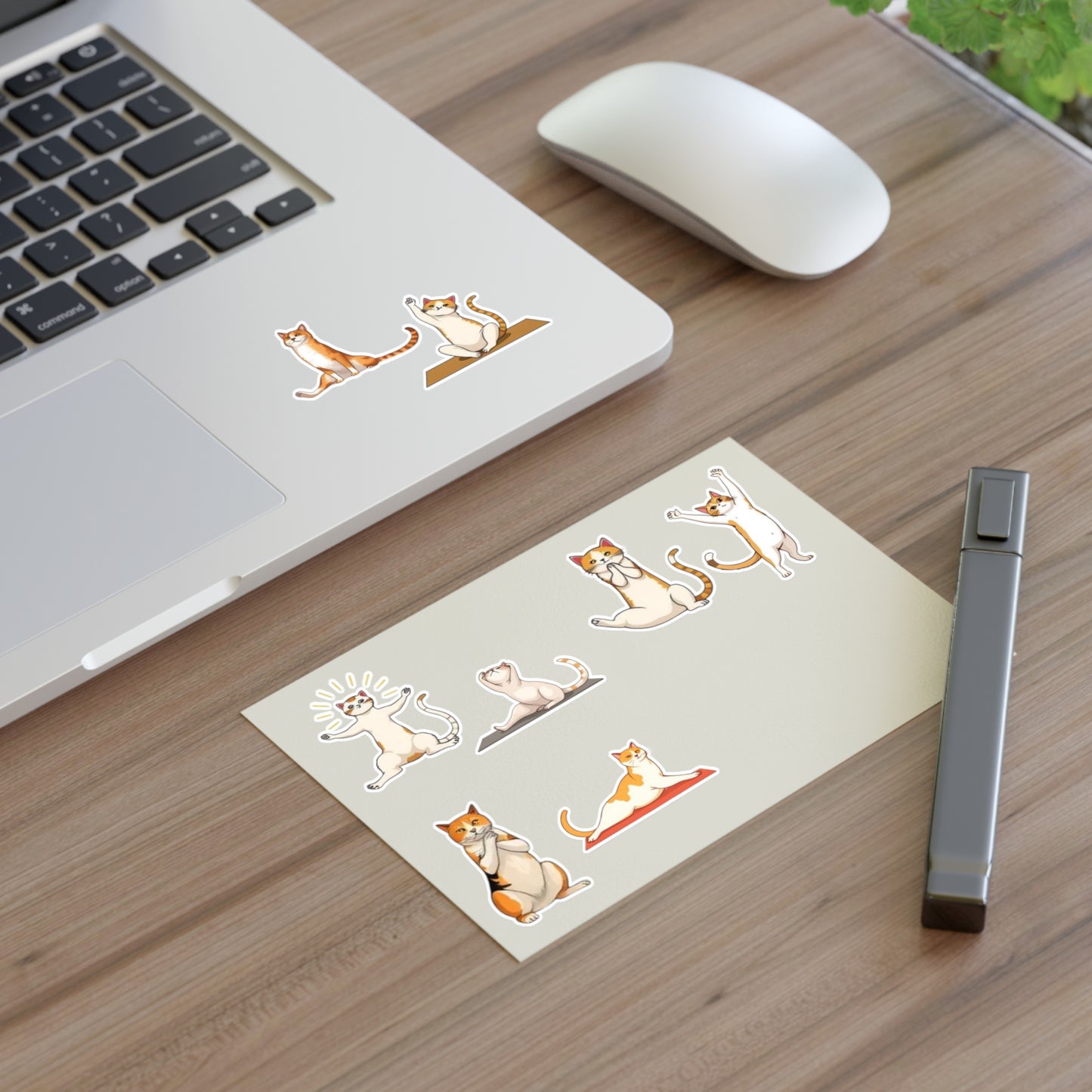 Yoga Cat Vinyl Sticker Sheet (6x4) — Cute Calico and Orange Tabby Cats Pose for Planners, Laptops, Notebooks & Stationery by Divine Art