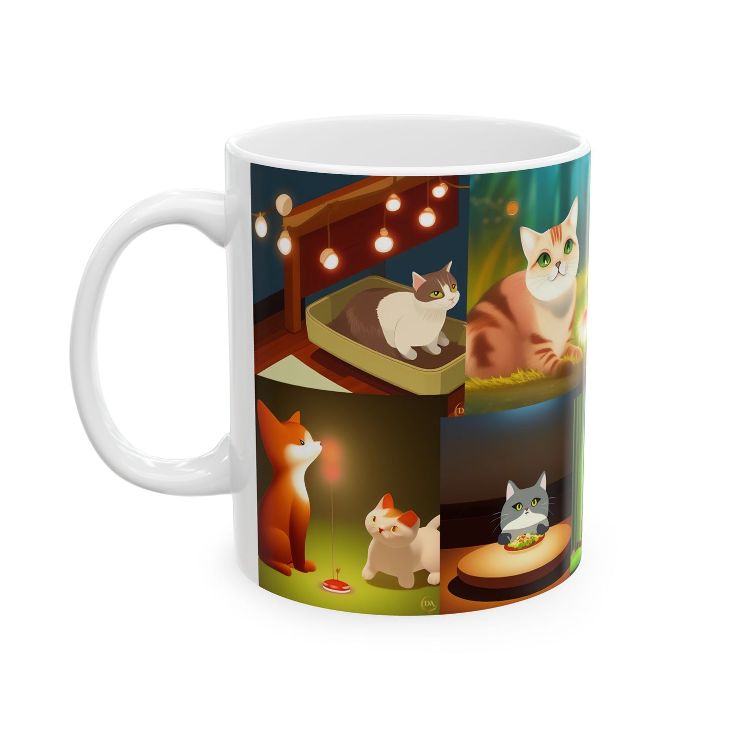 Cat Lover Ceramic Mug (11 oz, 15 oz) - Daily Life of Cats Animation Vignettes Pet Gift for Him or Her by Divine Arts