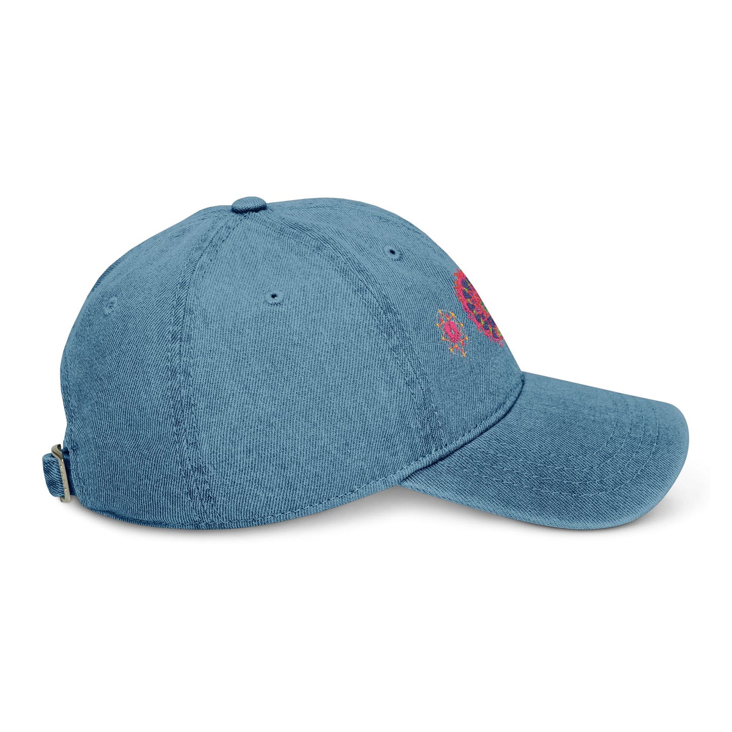 Denim Cap (Embroidery), 100% Cotton, Three Unique Embroidery Merkabas, Neon Galaxy Starry Light, Lotus Jewel Design by Divine Arts