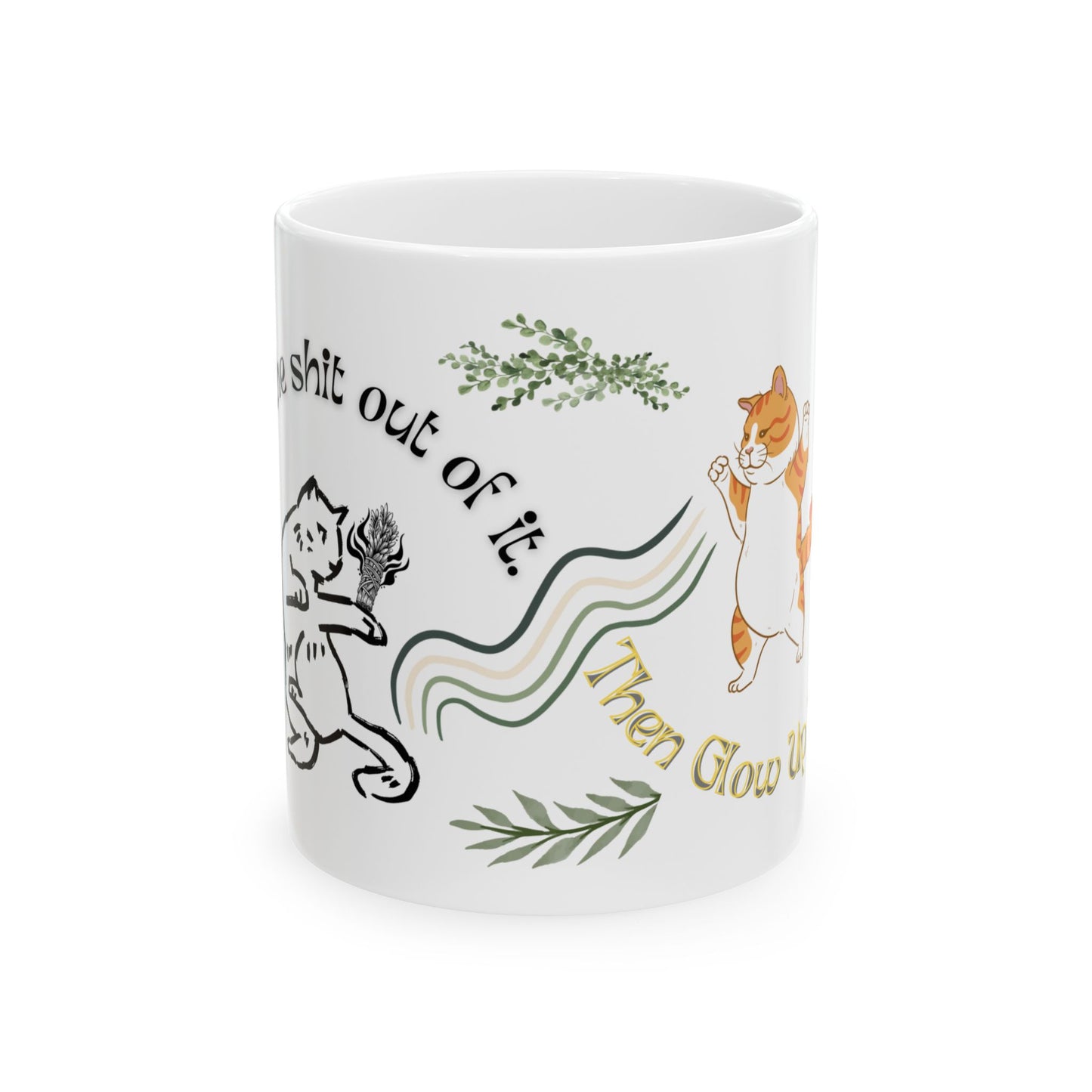 Ceramic Cat Mug, (11oz, 15oz) Cat Lover Spiritual Gangster Sage for Divine Protection, Gift for Him or Her, Unique Boutique Holiday Christmas Spiritual Birthday Gift, 5D Earth Art by Divine Arts