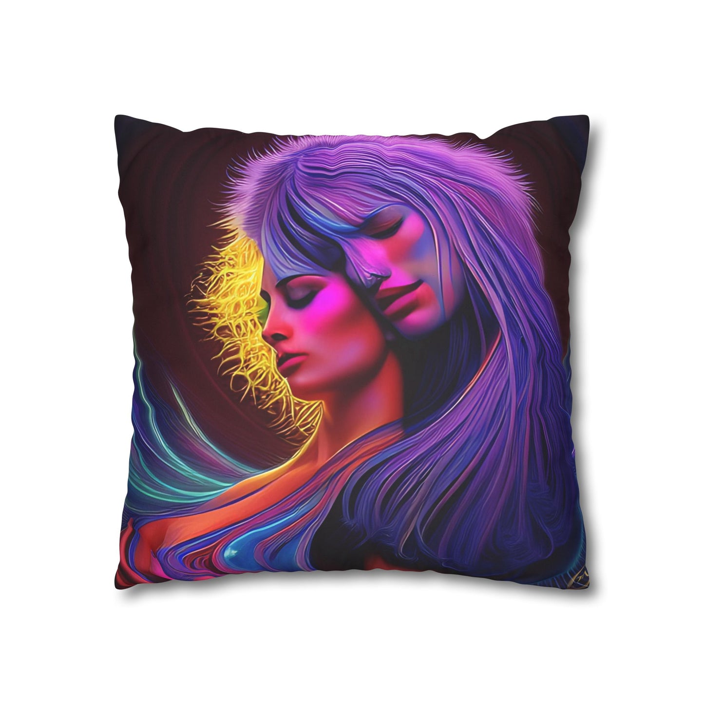 Divine Arts Psychedelic Fantasy Hierogamic Divine Union Kingdom Within Double-Sided Print Rainbow Colors Faux Suede Square Pillow Cover