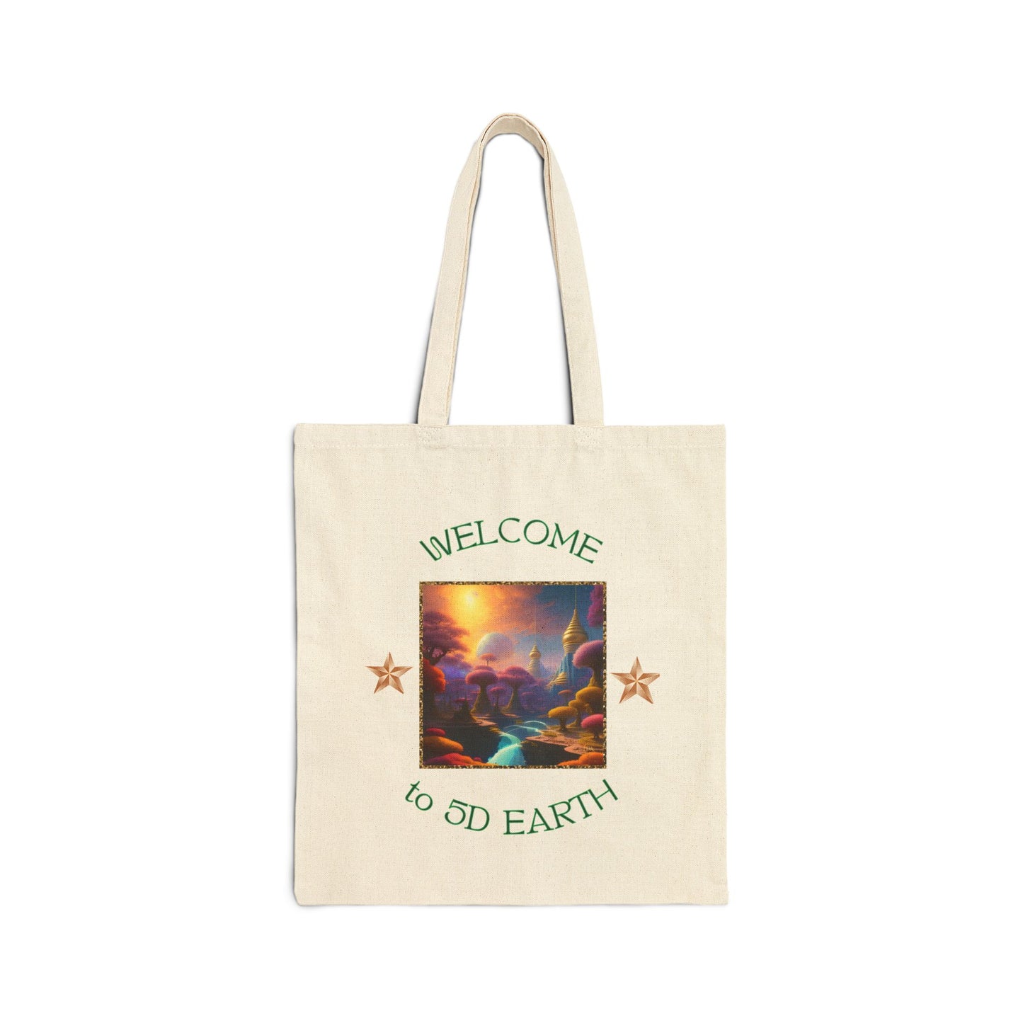 Divine Arts 100% Cotton Canvas Compact Lightweight Spiritual Fantasy Utopia Earth 5D Freedom Ascension Art Tote Bag