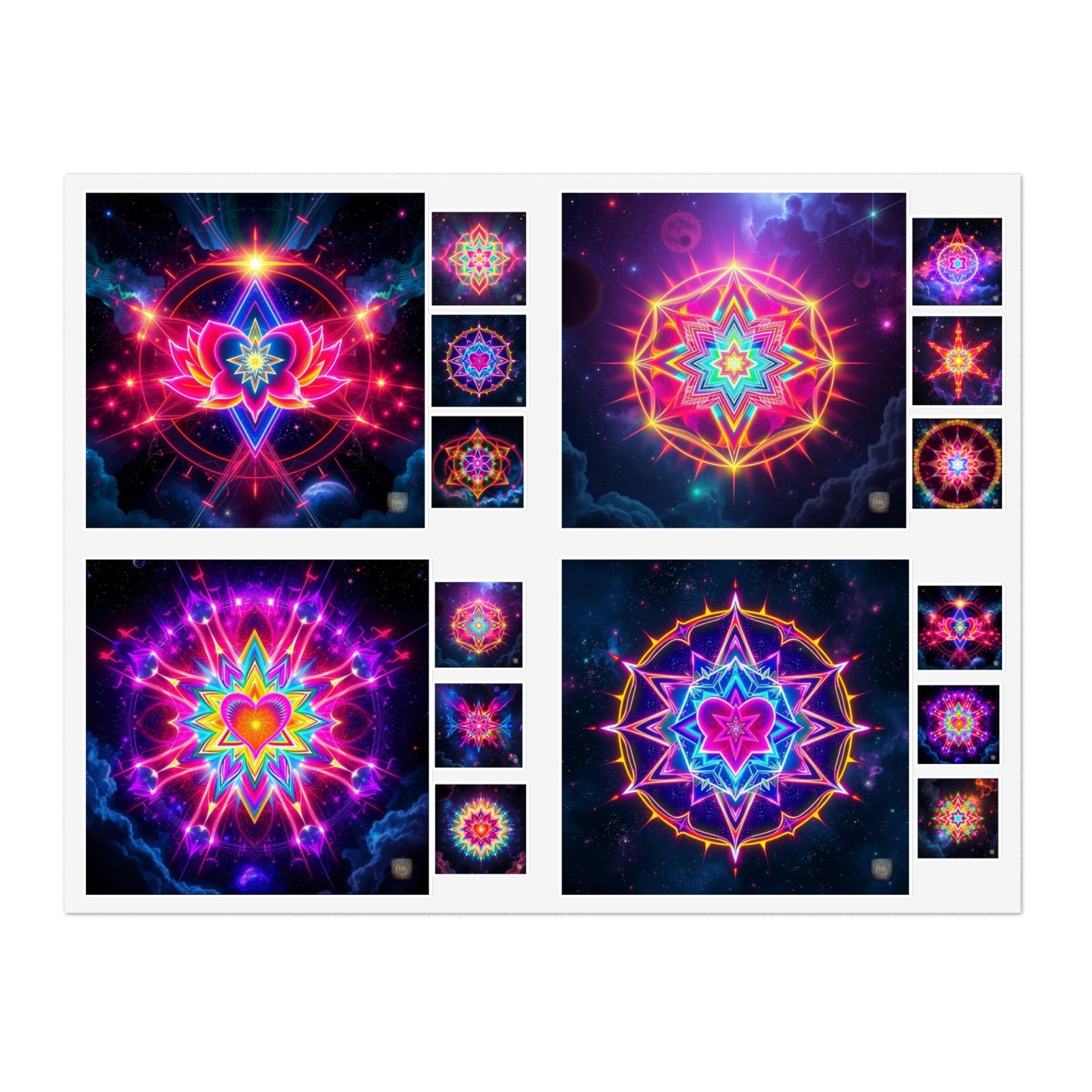Kaleidoscope Sticker Sheet (6 x 4) - Colorful Cosmic Galaxy Merkaba Lotus Art Psychedelic Sacred Geometry Decals by Divine Arts