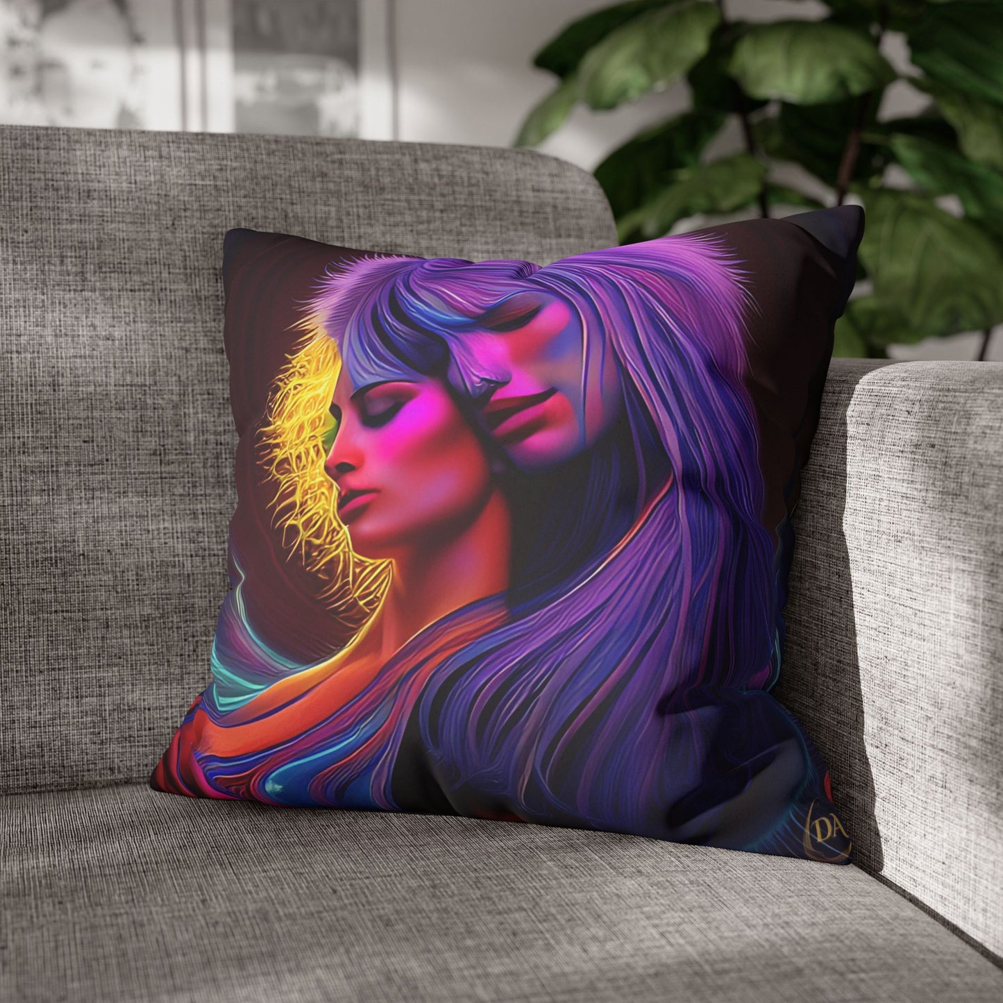 Divine Arts Psychedelic Fantasy Hierogamic Divine Union Kingdom Within Double-Sided Print Rainbow Colors Faux Suede Square Pillow Cover