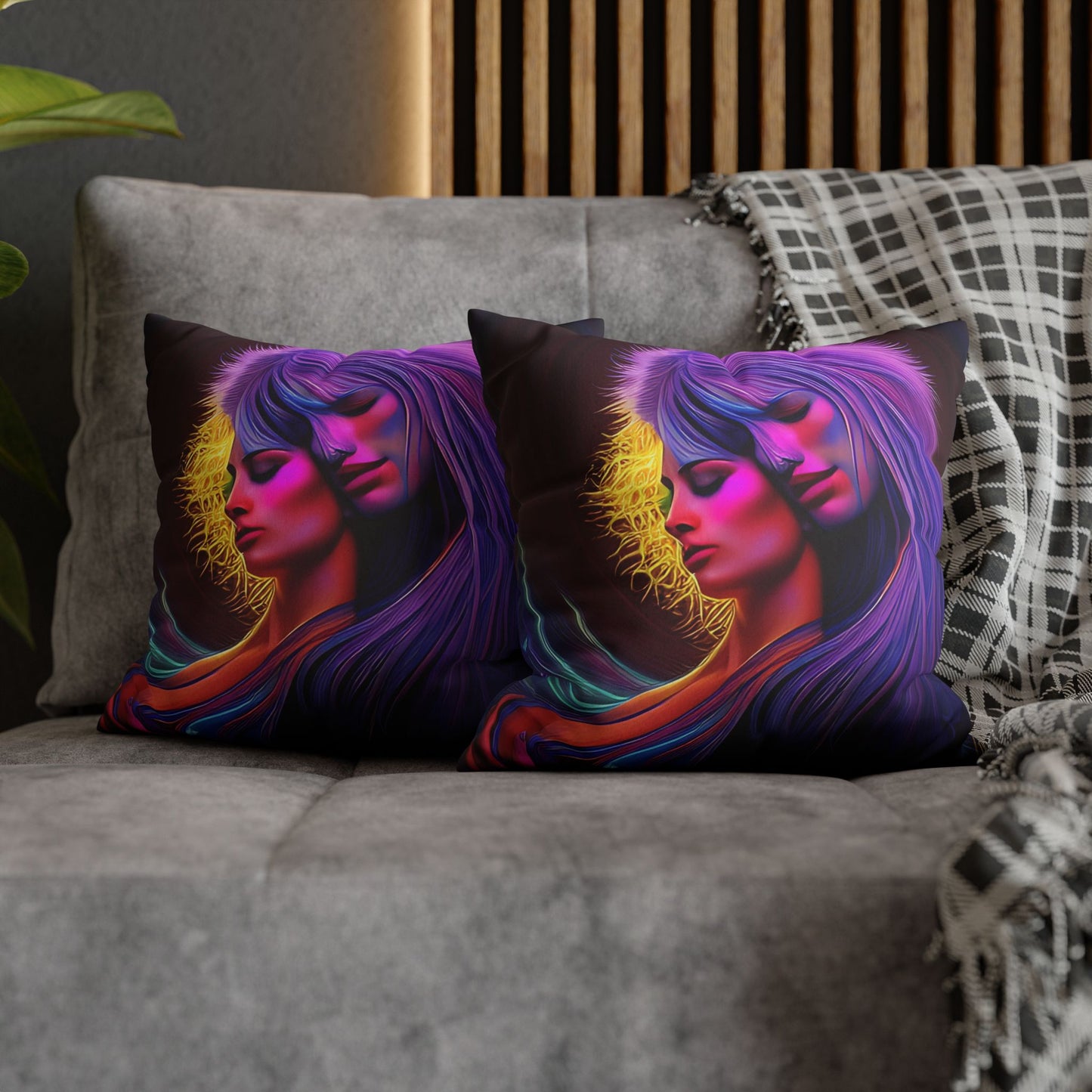 Divine Arts Psychedelic Fantasy Hierogamic Divine Union Kingdom Within Double-Sided Print Rainbow Colors Faux Suede Square Pillow Cover