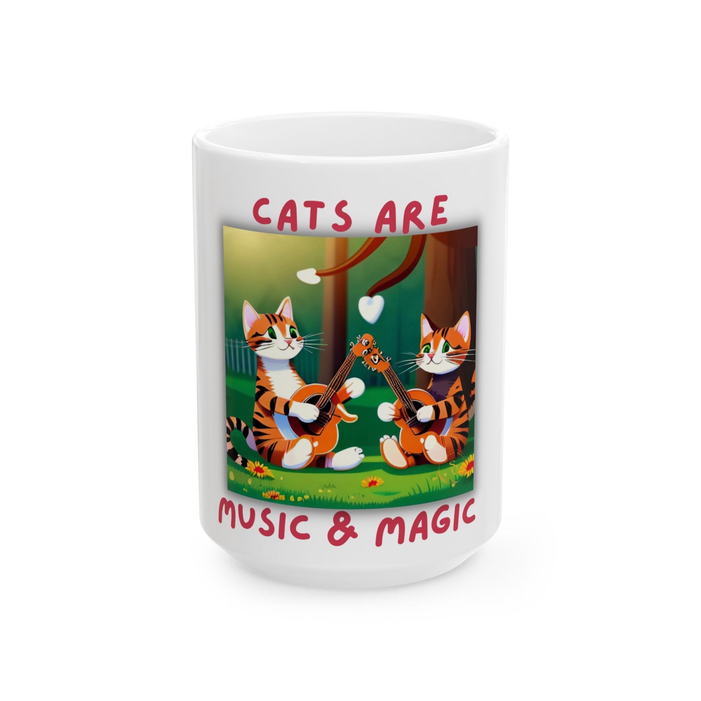 Cats Are Music & Magic Ceramic Mug (11oz & 15oz) — Cute Orange Tabby Cat Duo Coffee Cup by Divine Arts