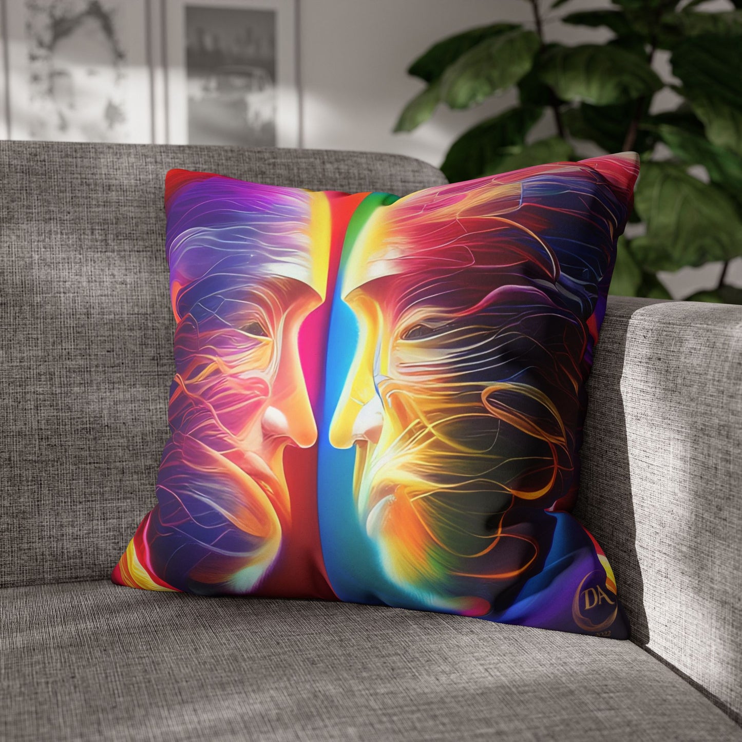 Divine Arts Psychedelic Fantasy Hierogamic Divine Union Kingdom Within Double-Sided Print Rainbow Colors Faux Suede Square Pillow Cover