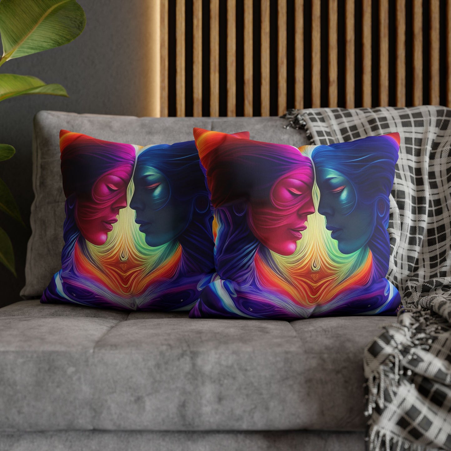 Divine Arts Psychedelic Fantasy Hierogamic Divine Union Kingdom Within Double-Sided Print Rainbow Colors Faux Suede Square Pillow Cover
